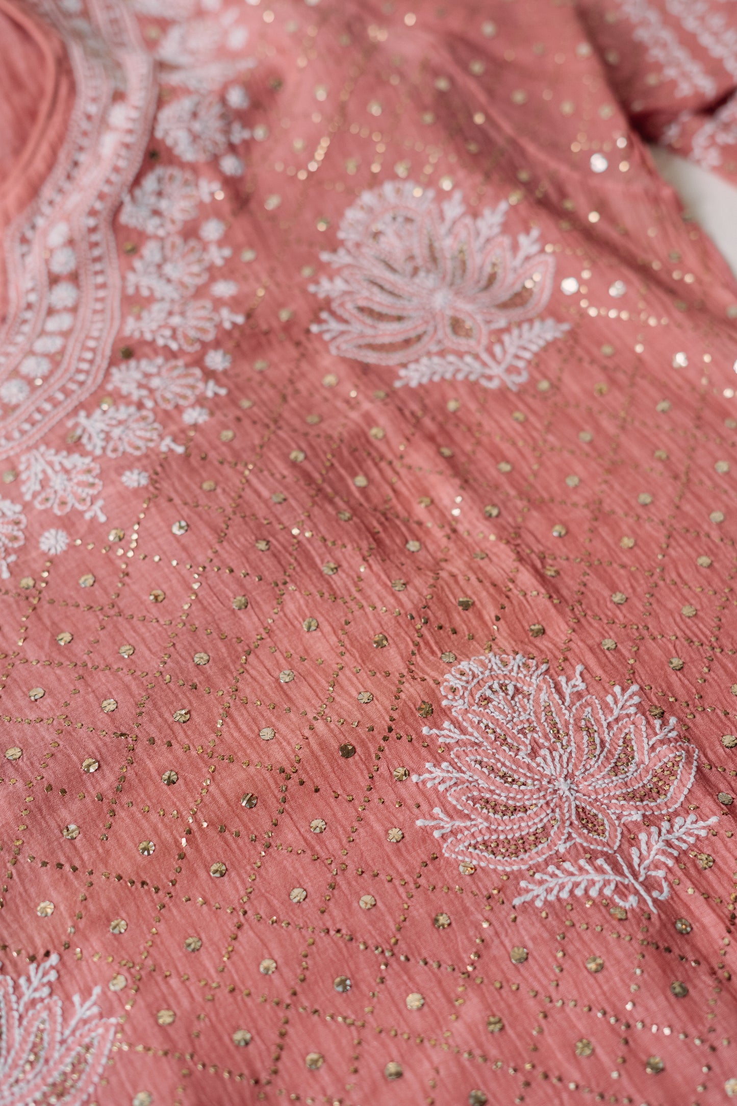 Peach Mukaish & Chikankari Suit Set