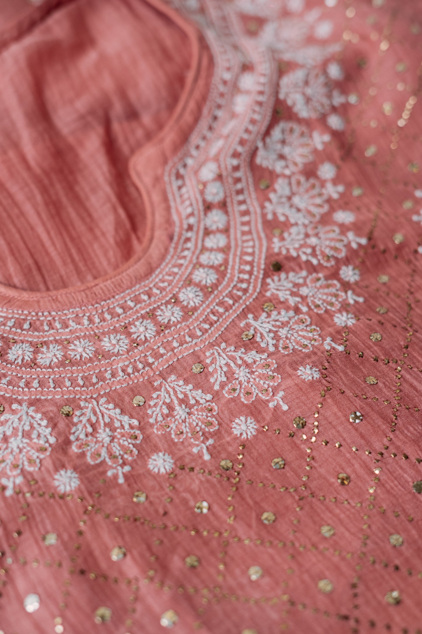 Peach Mukaish & Chikankari Suit Set