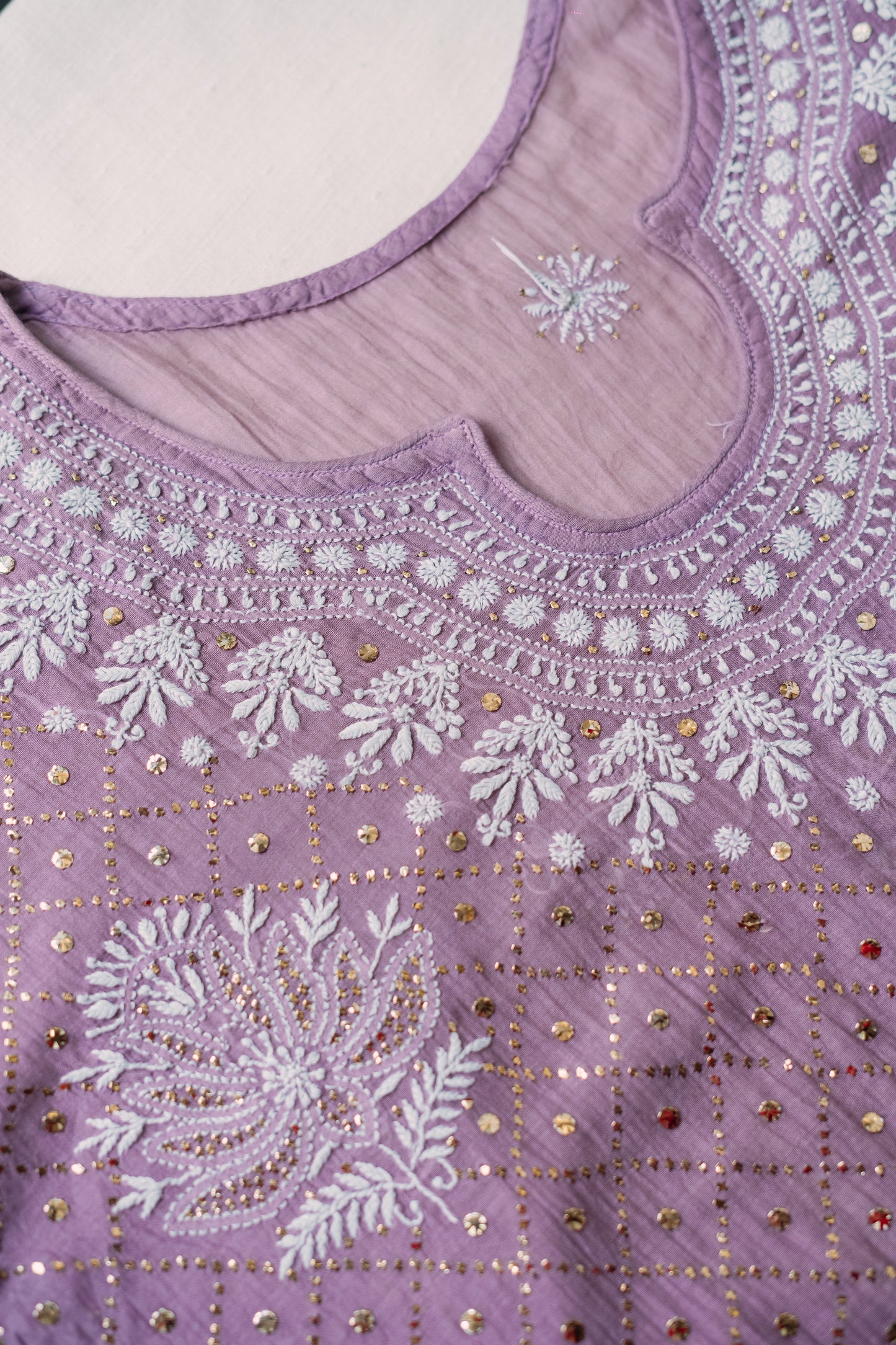 Lilac Mukaish & Chikankari Suit Set