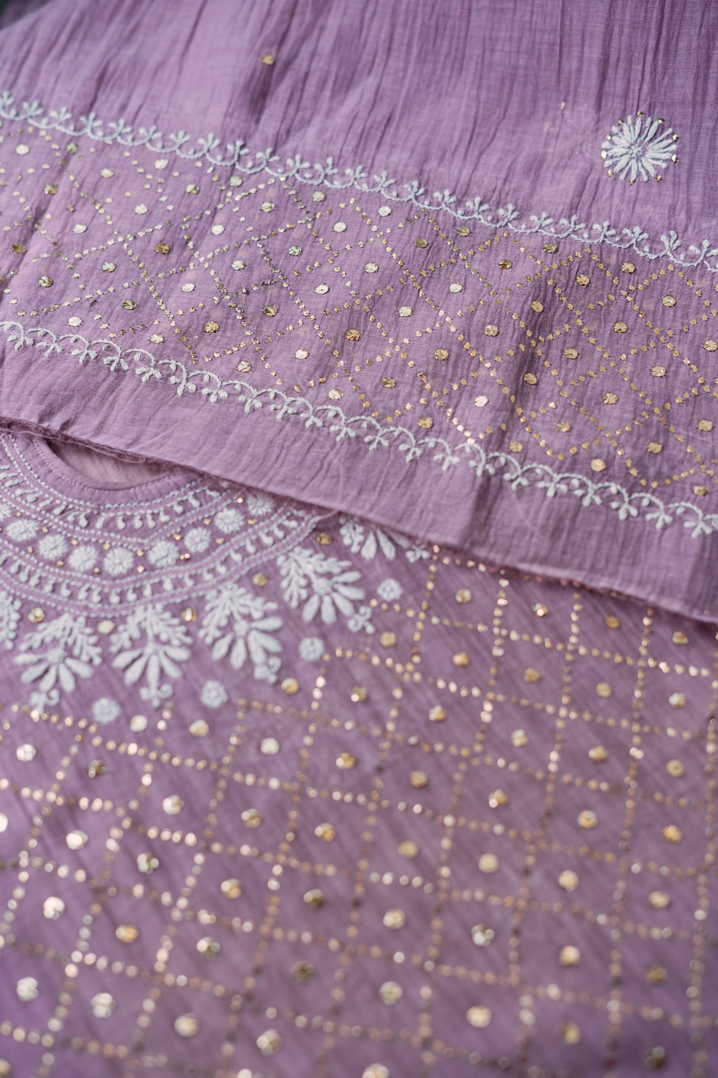 Lilac Mukaish & Chikankari Suit Set