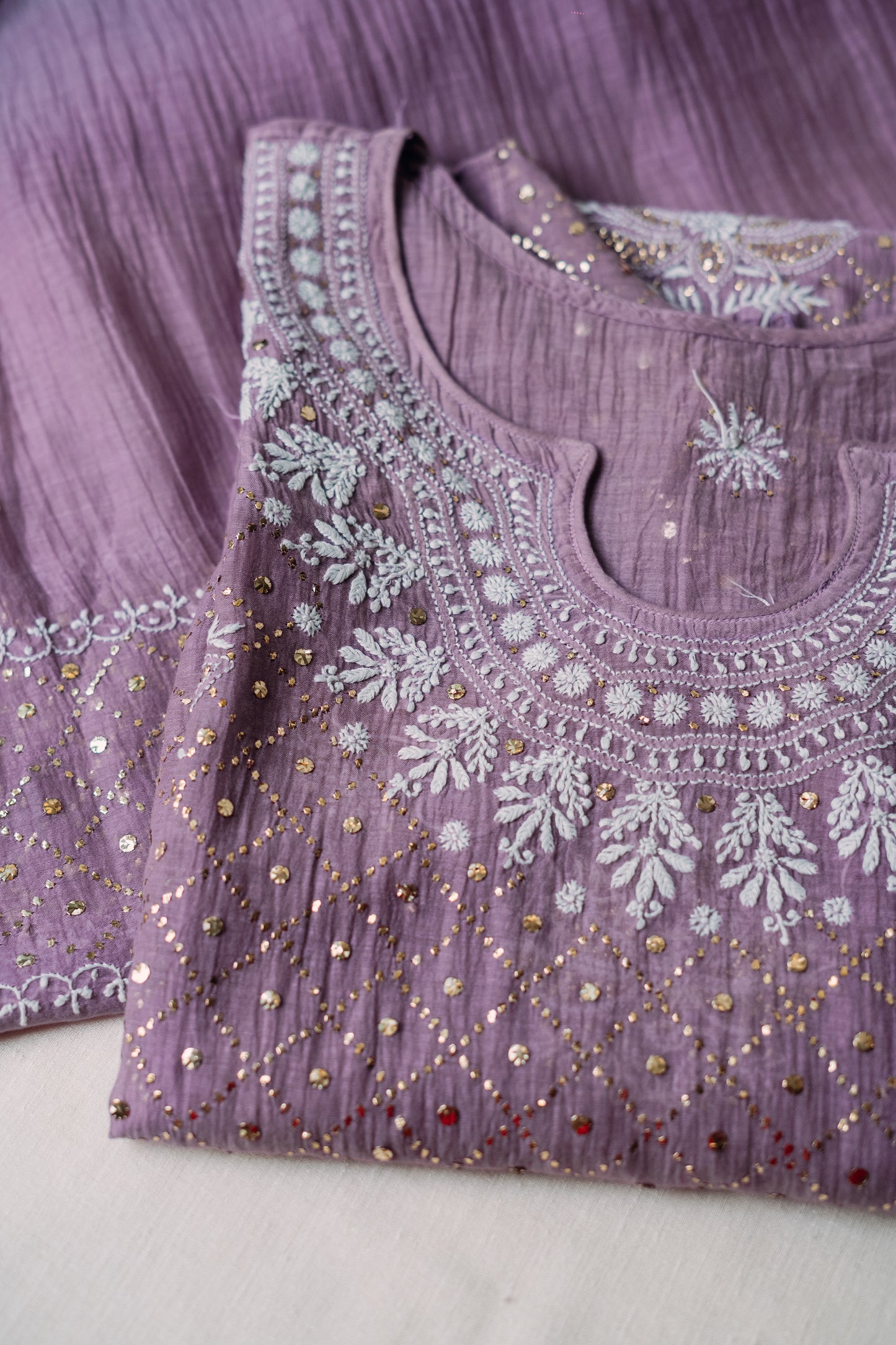 Lilac Mukaish & Chikankari Suit Set