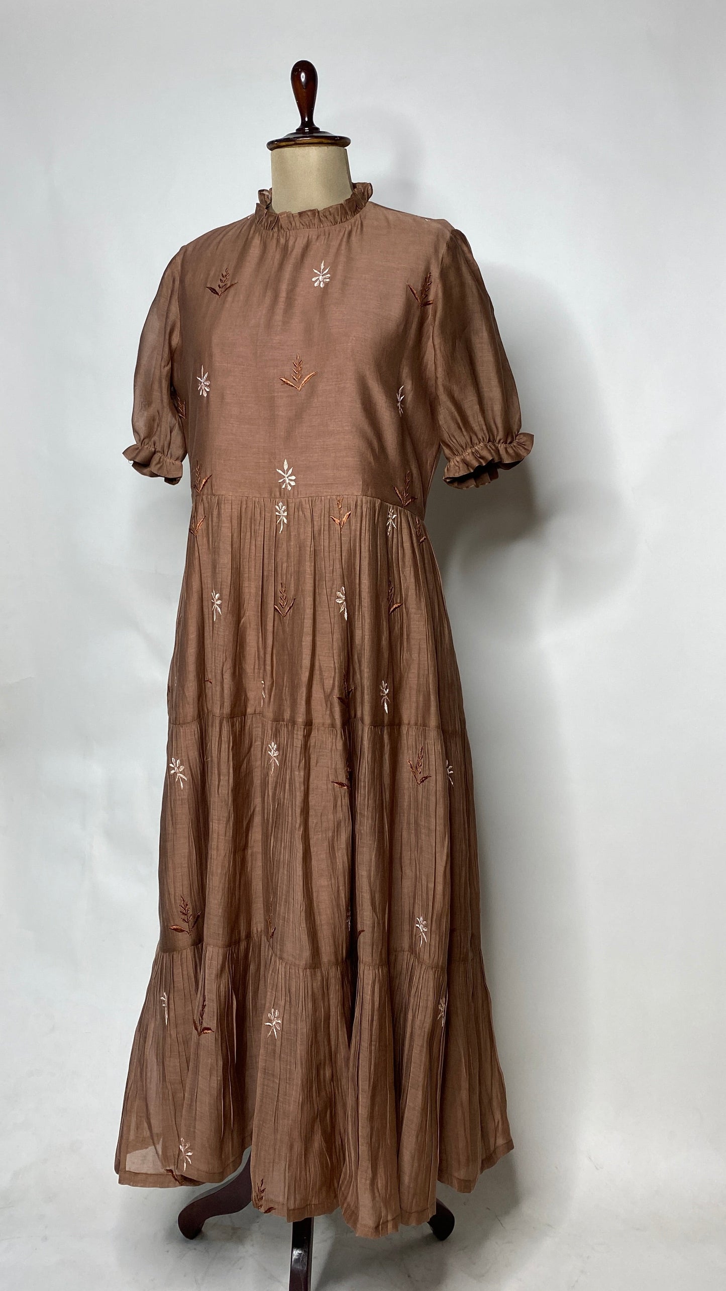 Mocha Brown Chikankari Long Tier Dress