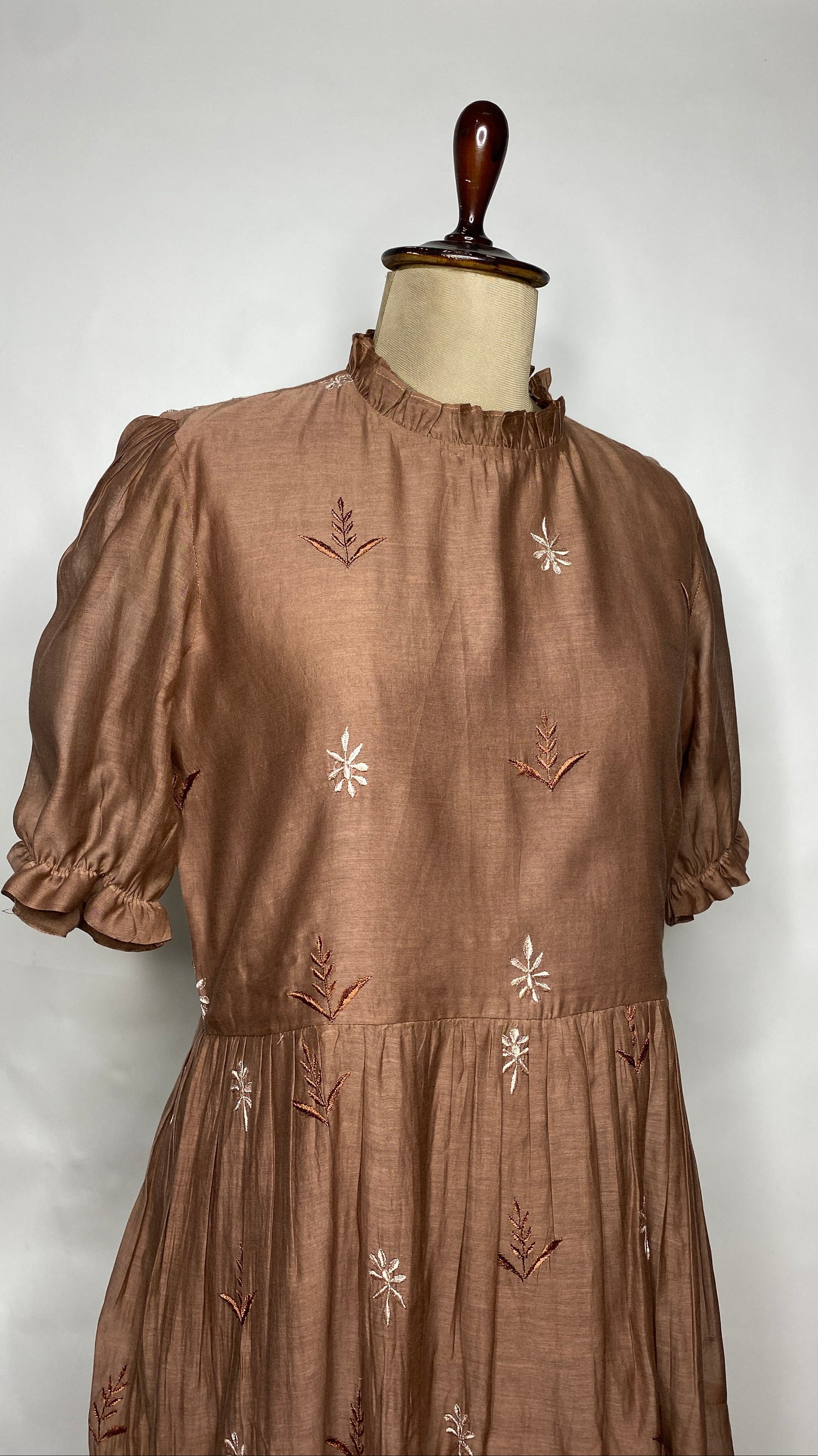 Mocha Brown Chikankari Long Tier Dress