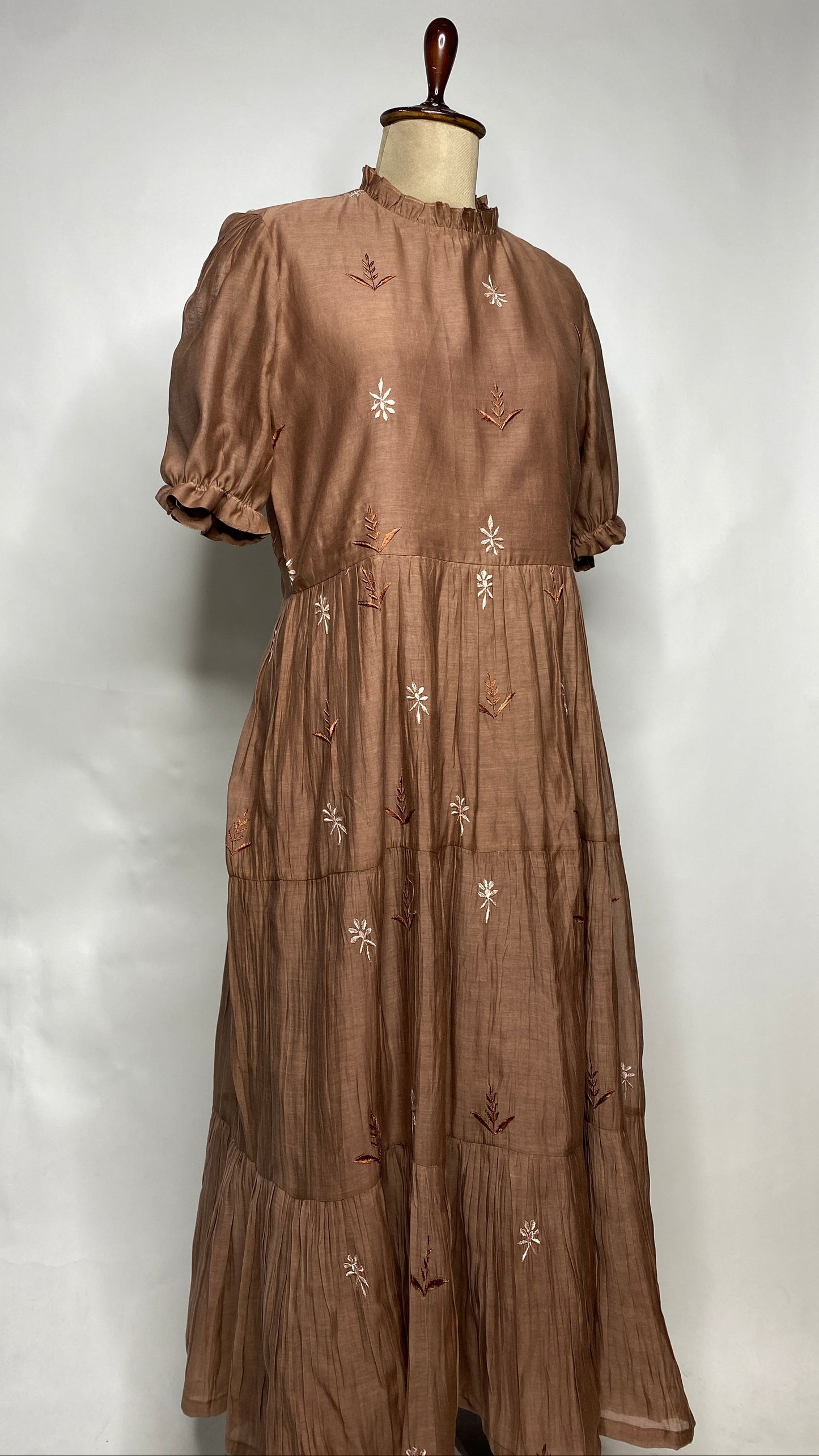 Mocha Brown Chikankari Long Tier Dress
