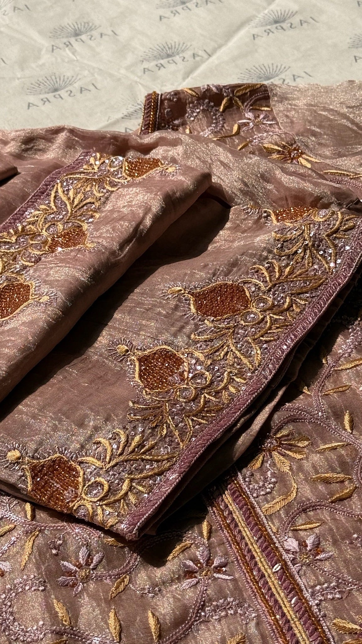 Baby Pink Zari Tissue Chikankari Festive Co-ord Set
