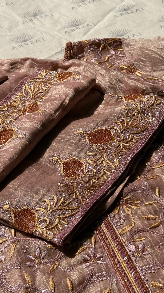 Baby Pink Zari Tissue Chikankari Festive Co-ord Set