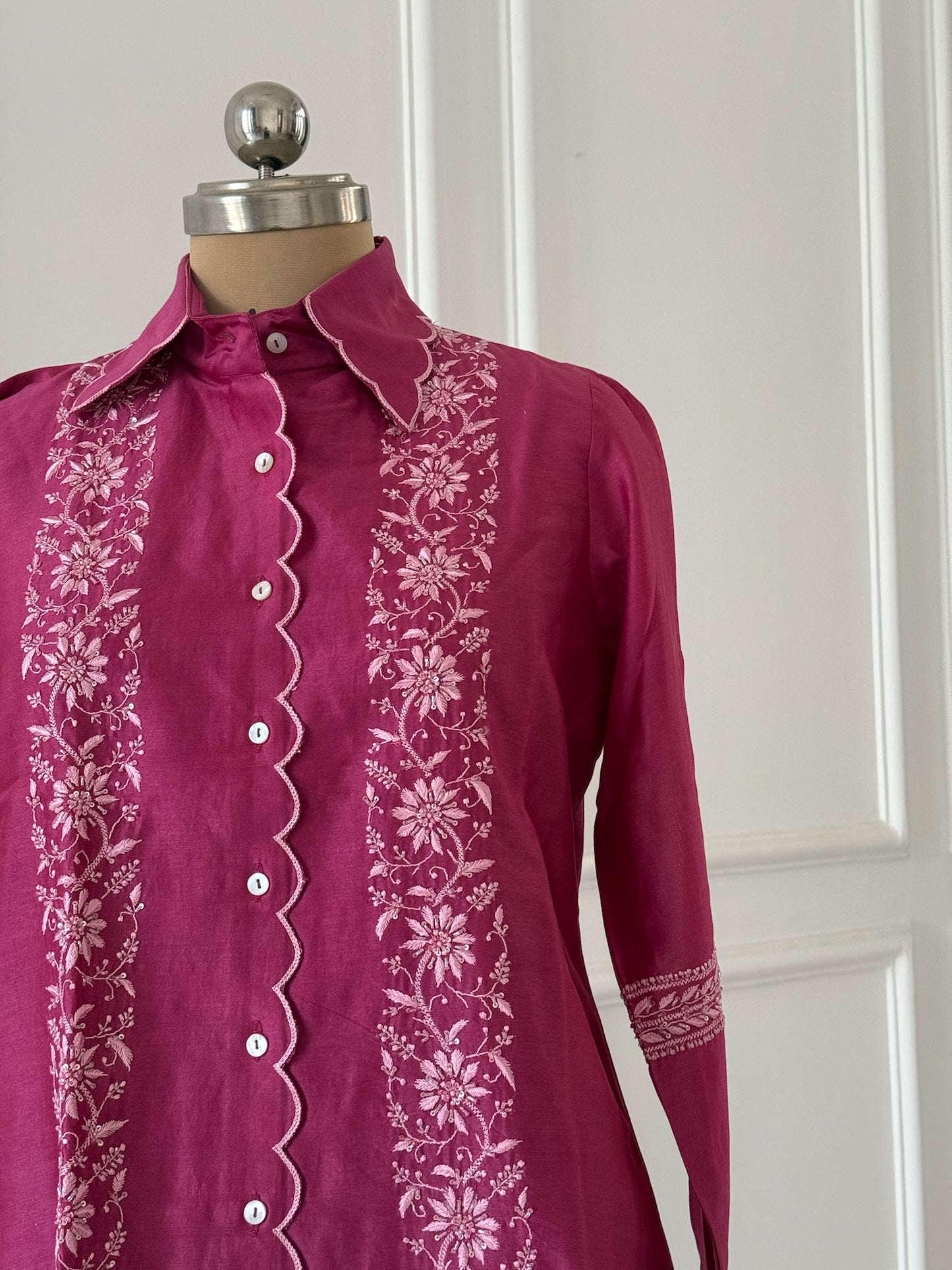 Viva Magenta Scallop Collar Chikankari Shirt