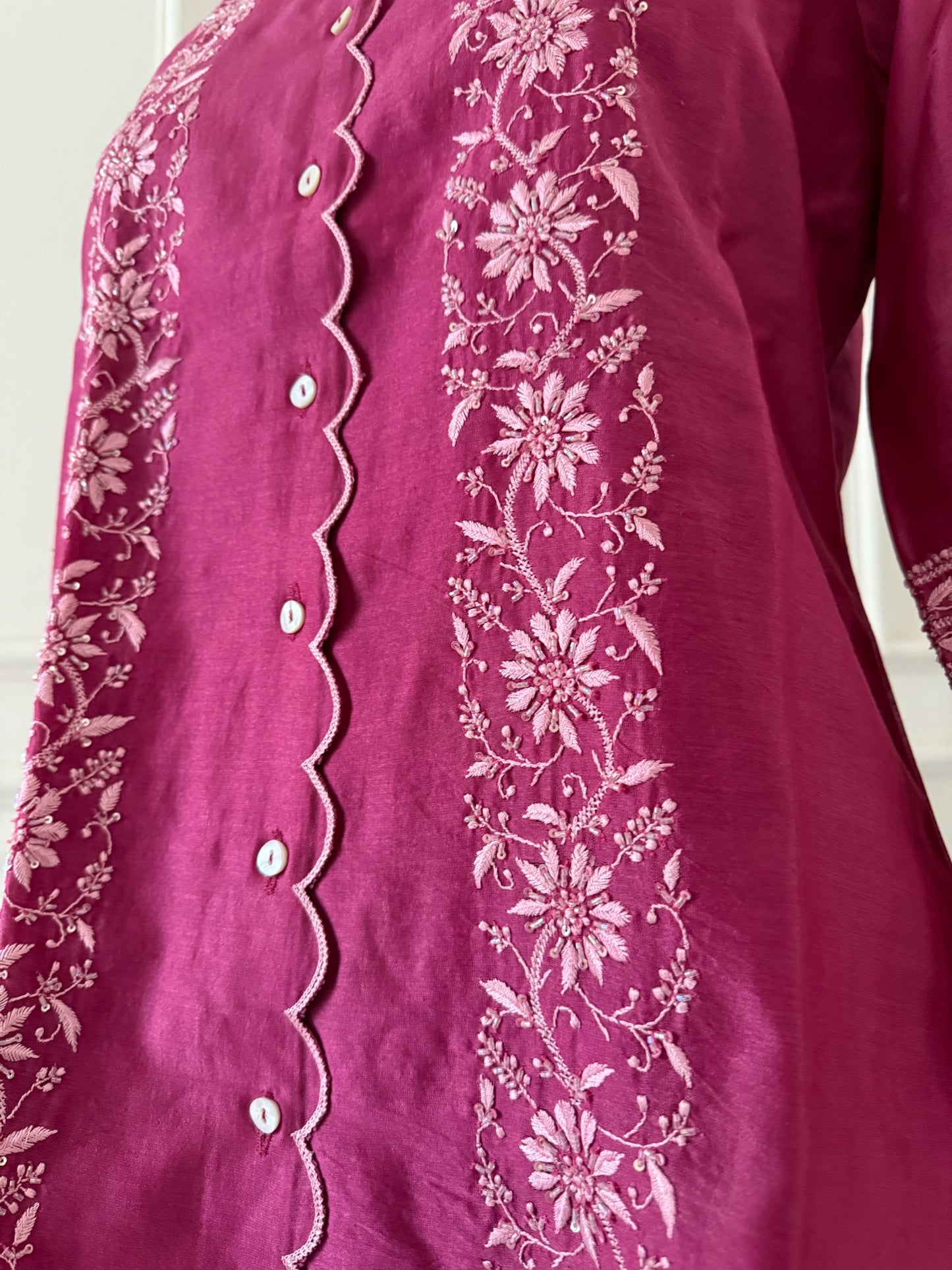 Viva Magenta Scallop Collar Chikankari Shirt