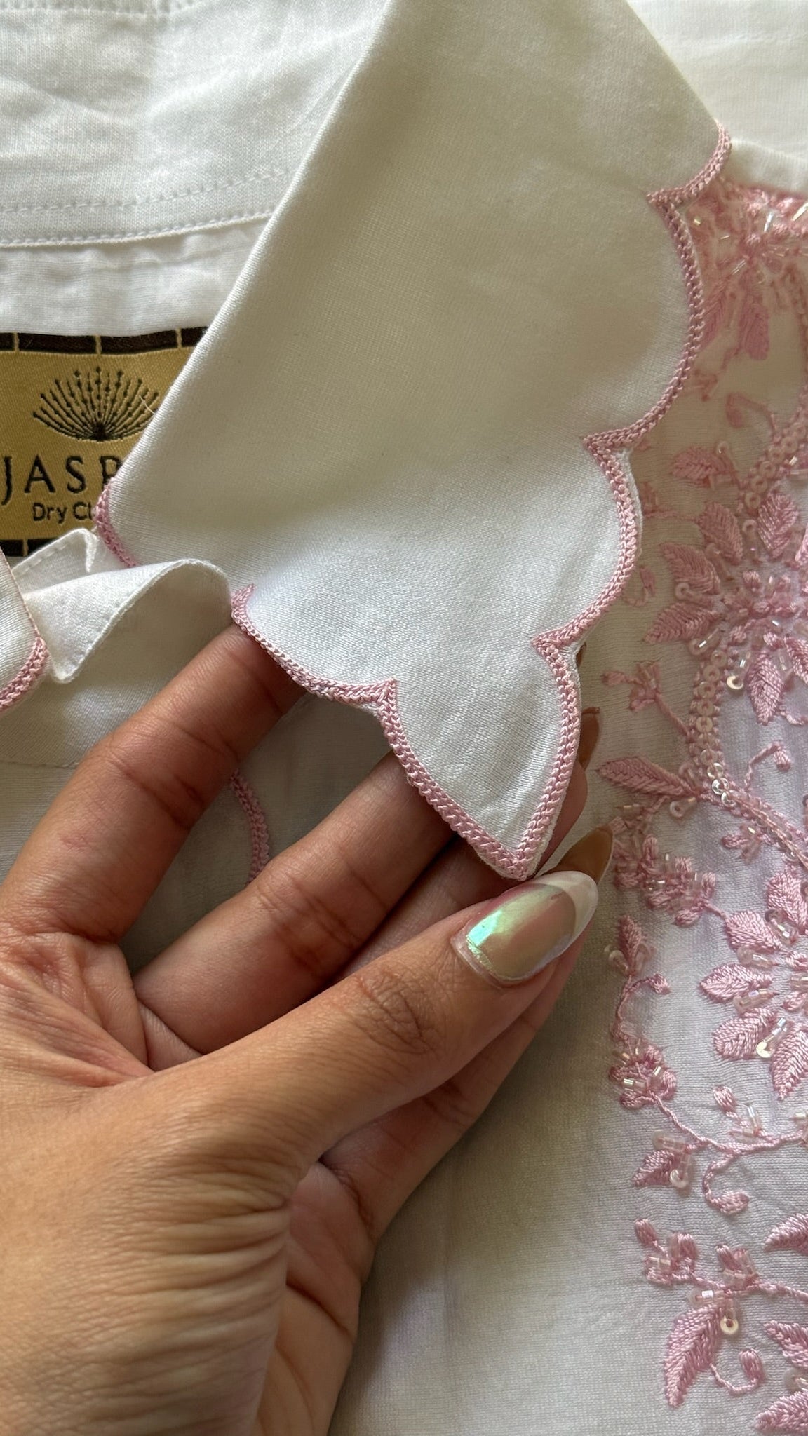 White Scallop Collar Chikankari Shirt