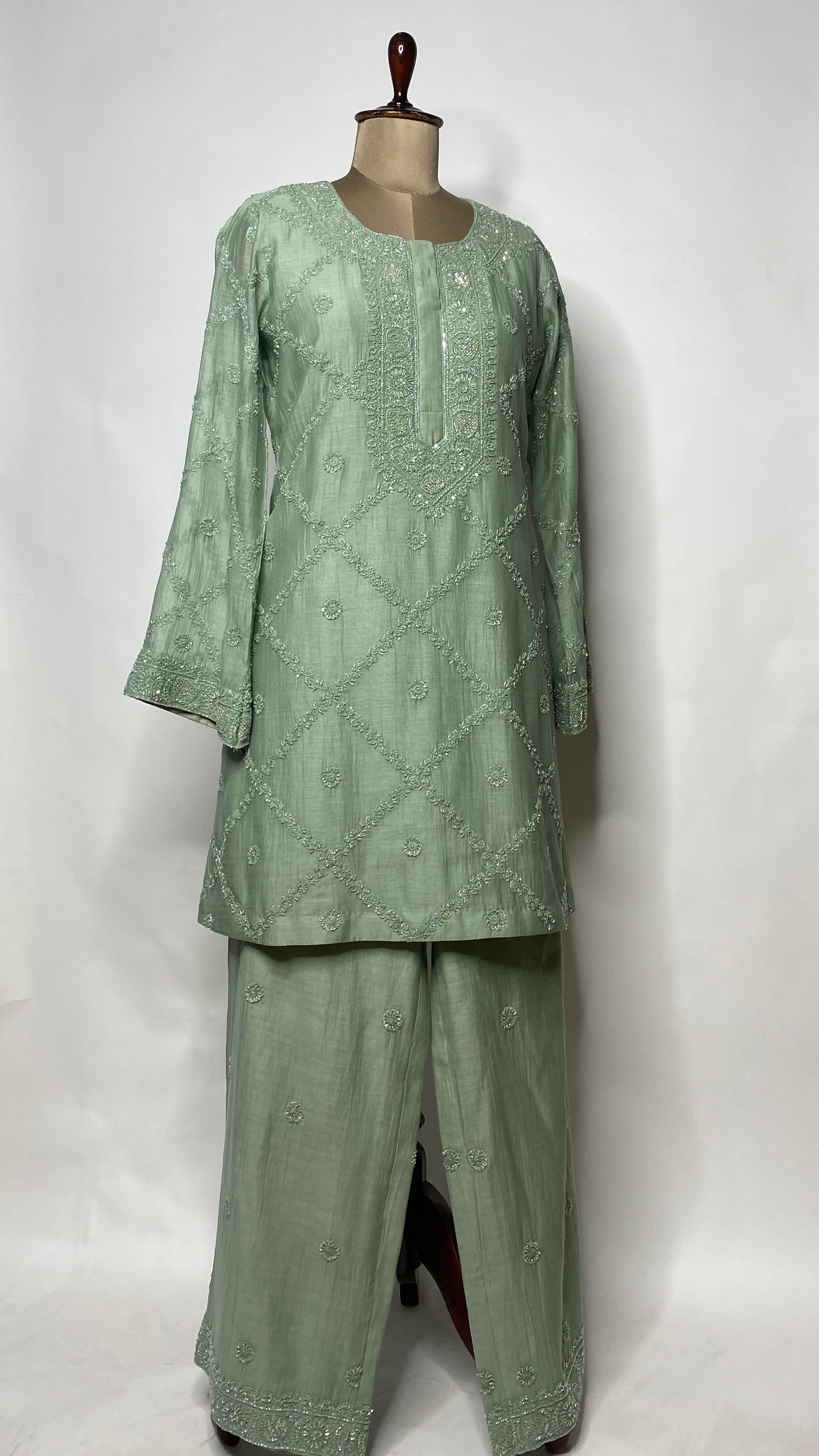 Sage Green Chikankari Festive Co-ord Set