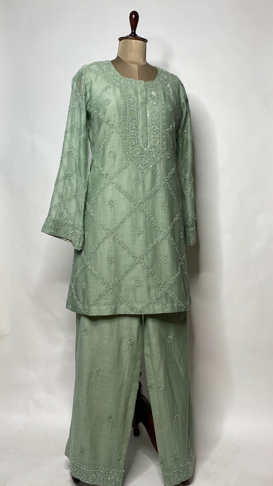 Sage Green Chikankari Festive Co-ord Set