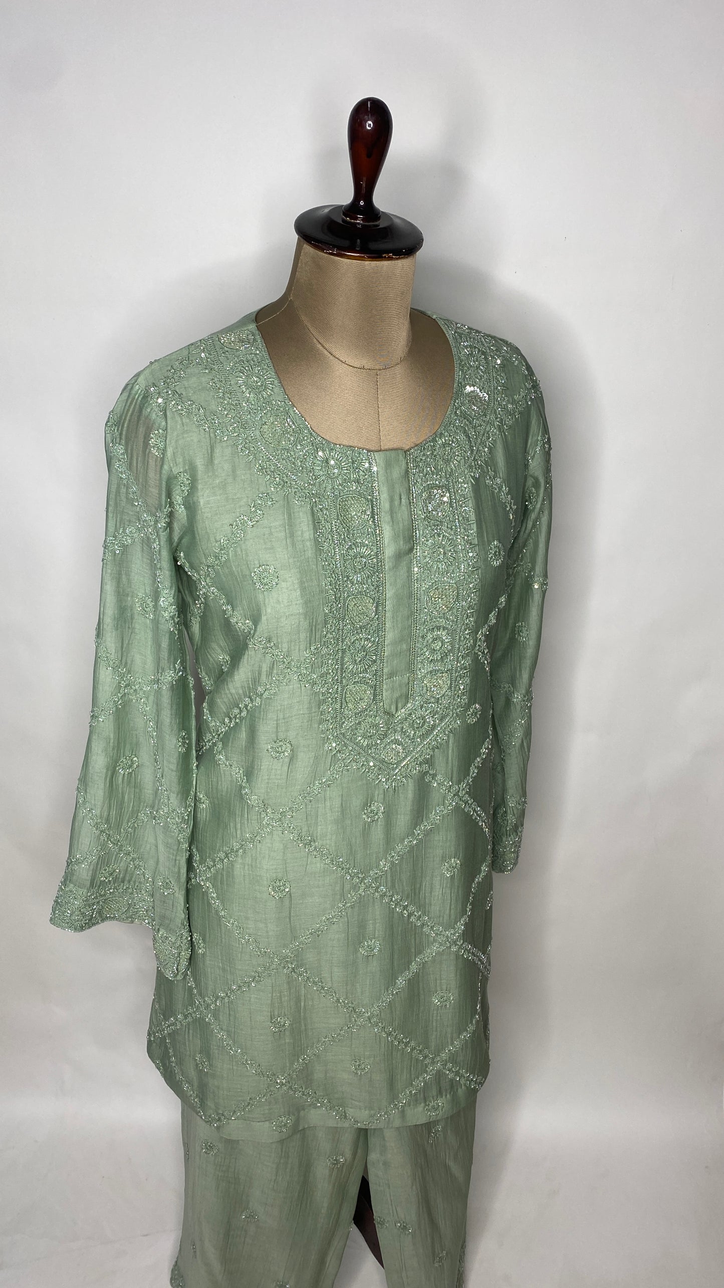 Sage Green Chikankari Festive Co-ord Set