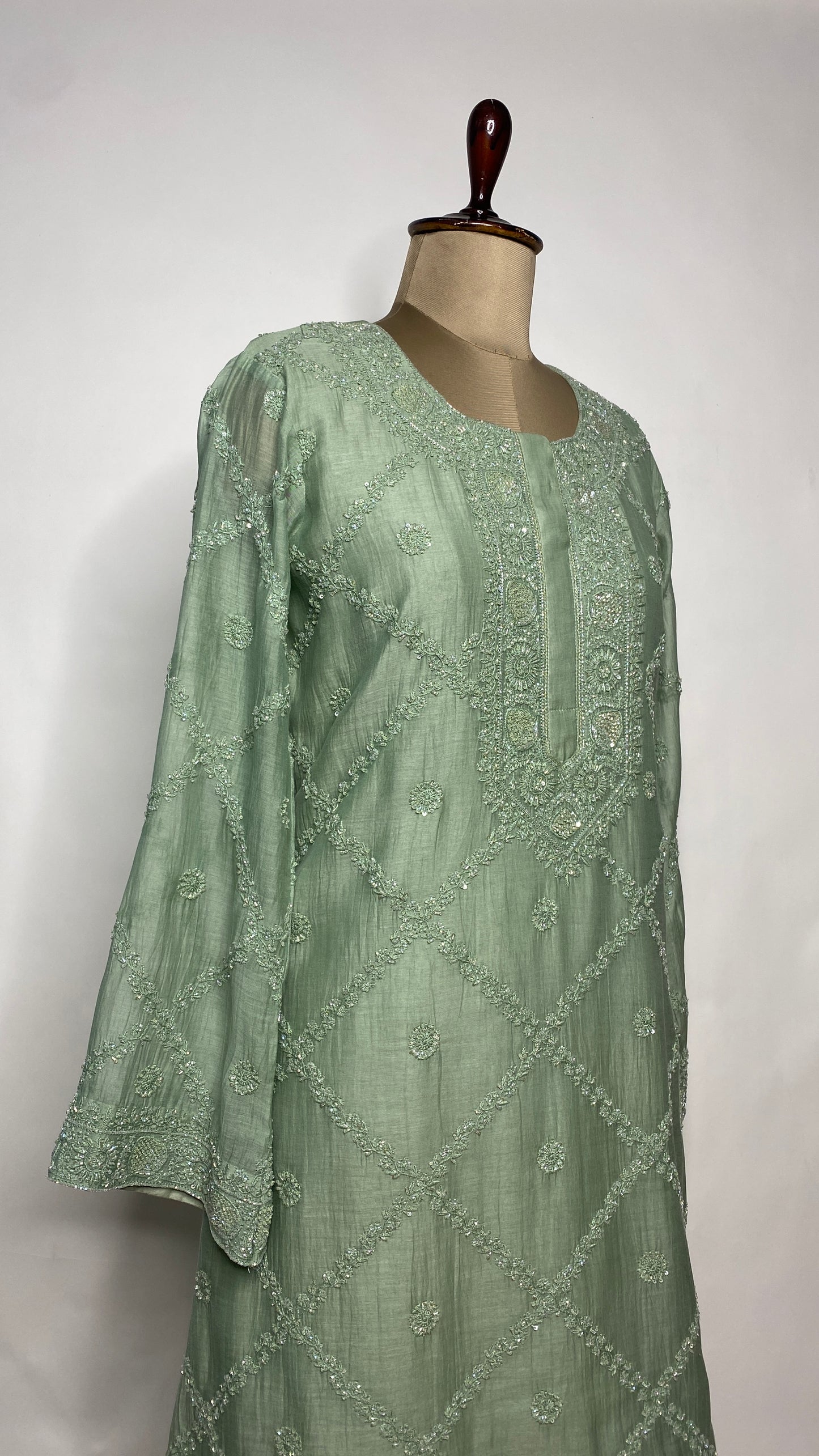 Sage Green Chikankari Festive Co-ord Set