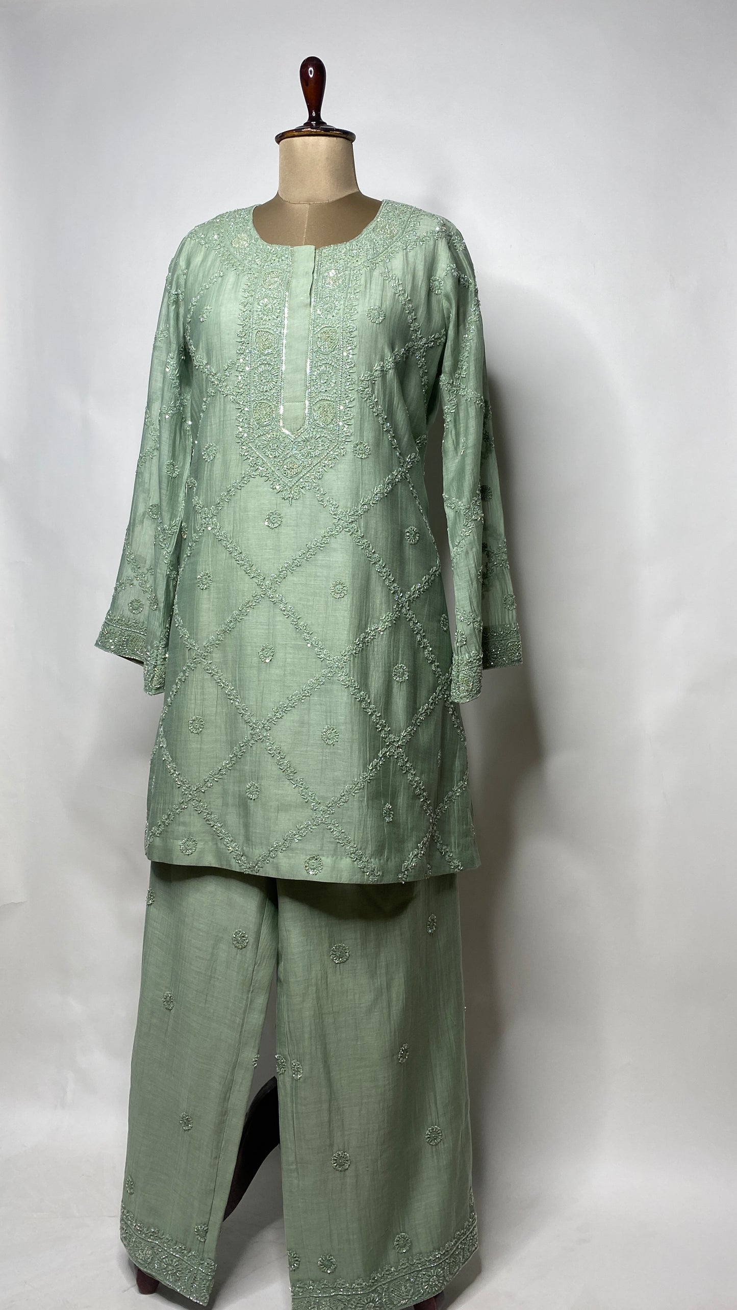Sage Green Chikankari Festive Co-ord Set