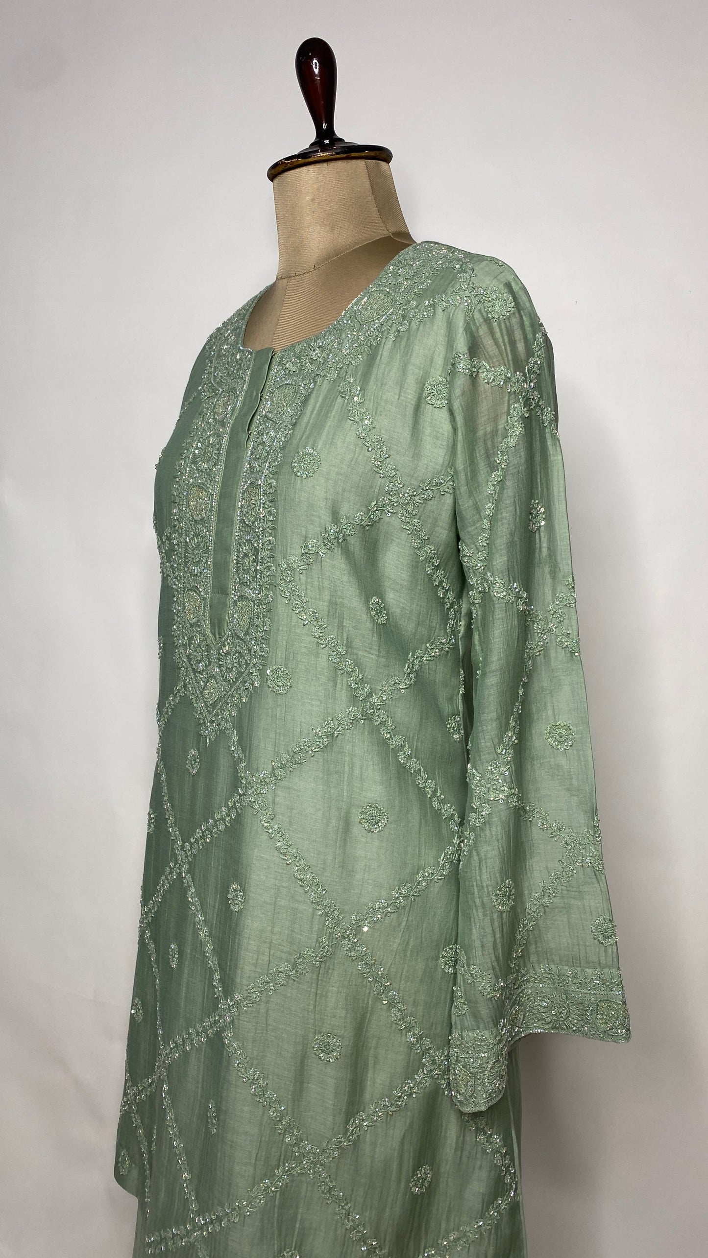 Sage Green Chikankari Festive Co-ord Set