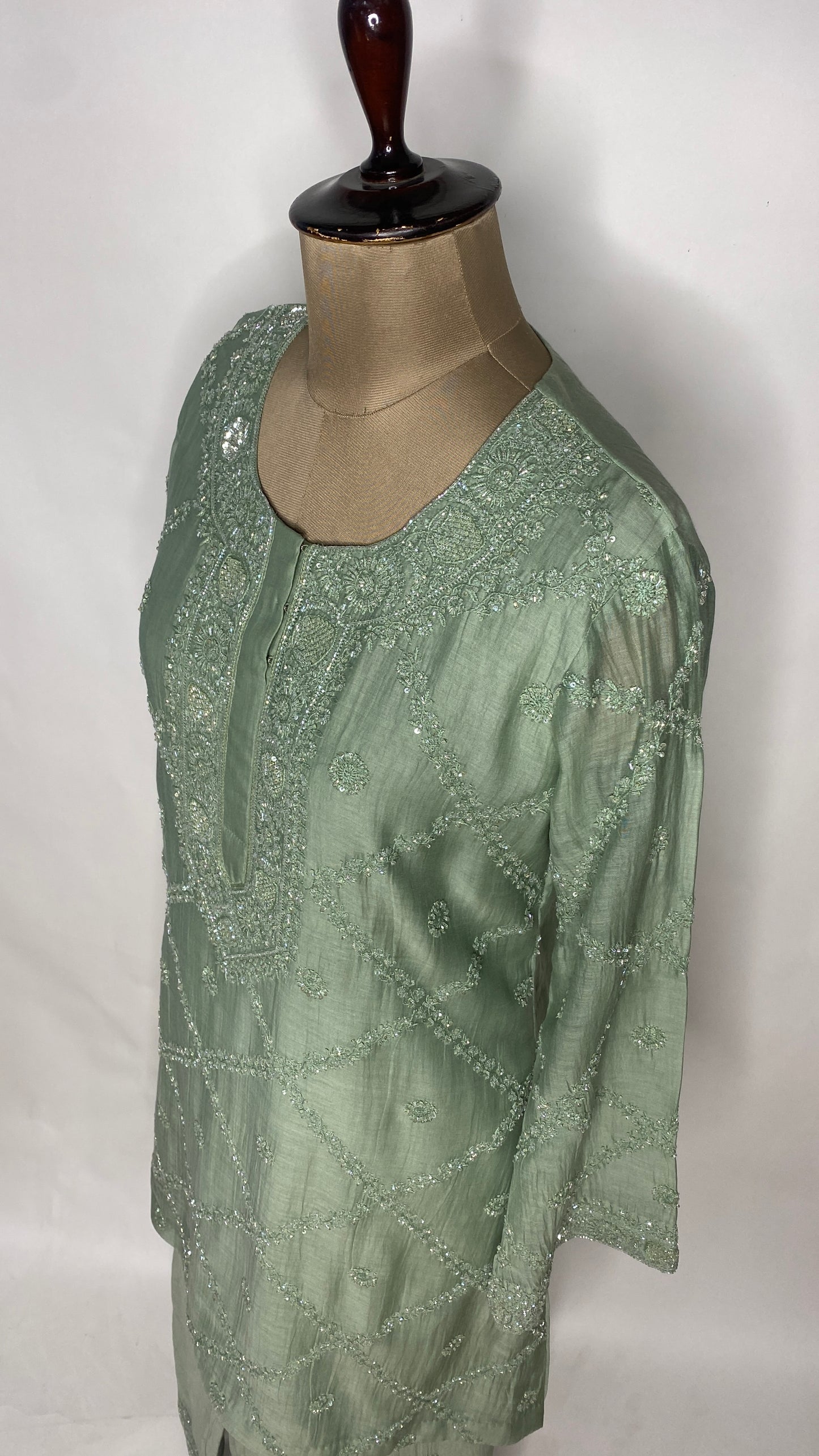 Sage Green Chikankari Festive Co-ord Set