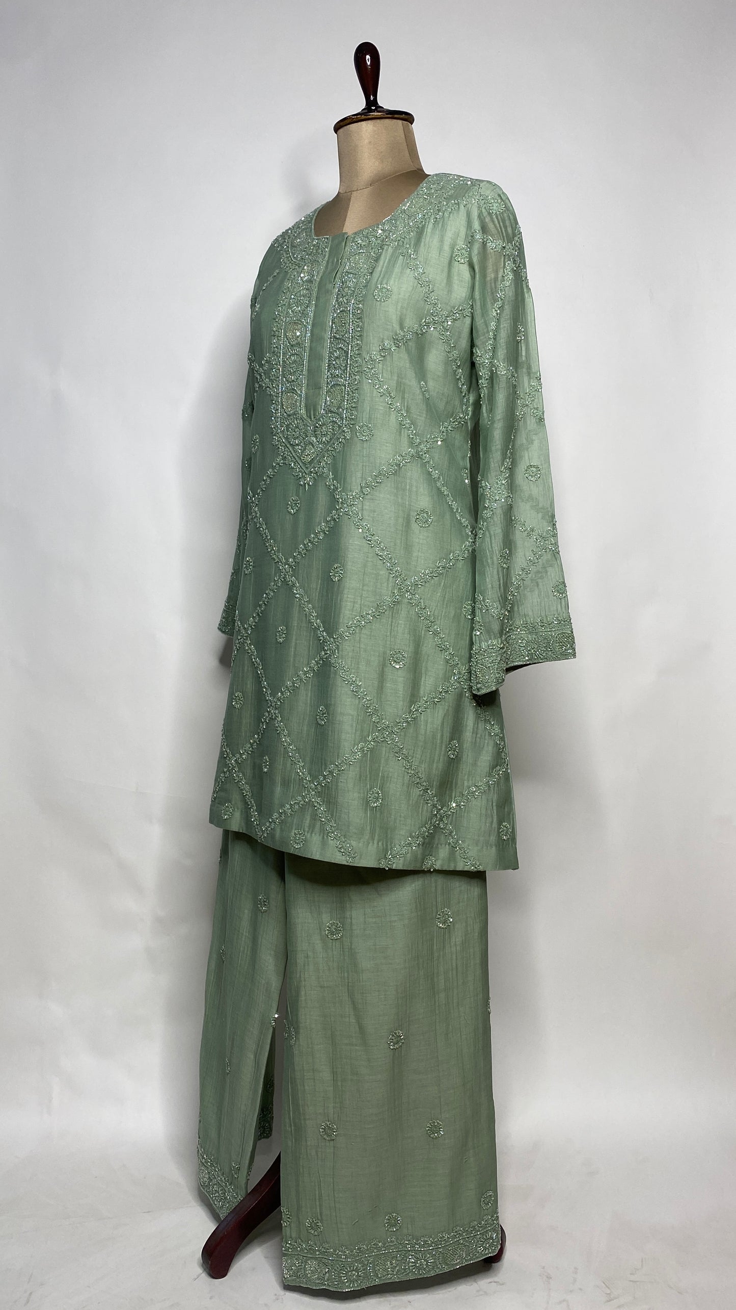 Sage Green Chikankari Festive Co-ord Set