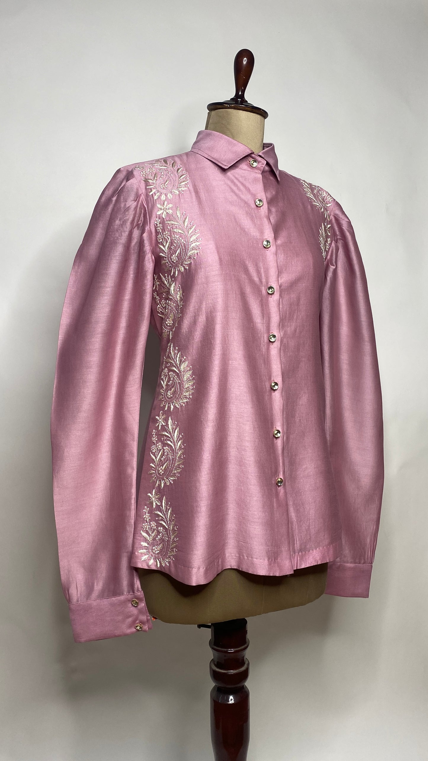 Mauve Leg O Mutton Sleeve Chikankari Shirt