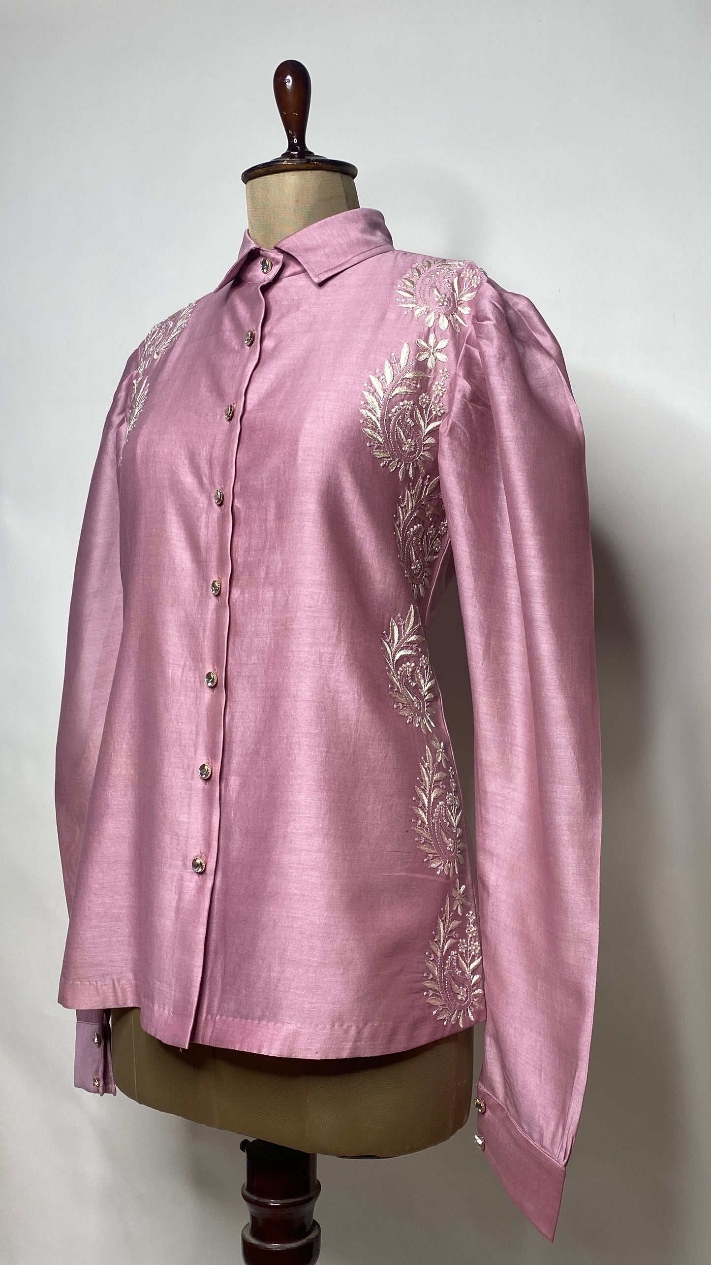 Mauve Leg O Mutton Sleeve Chikankari Shirt