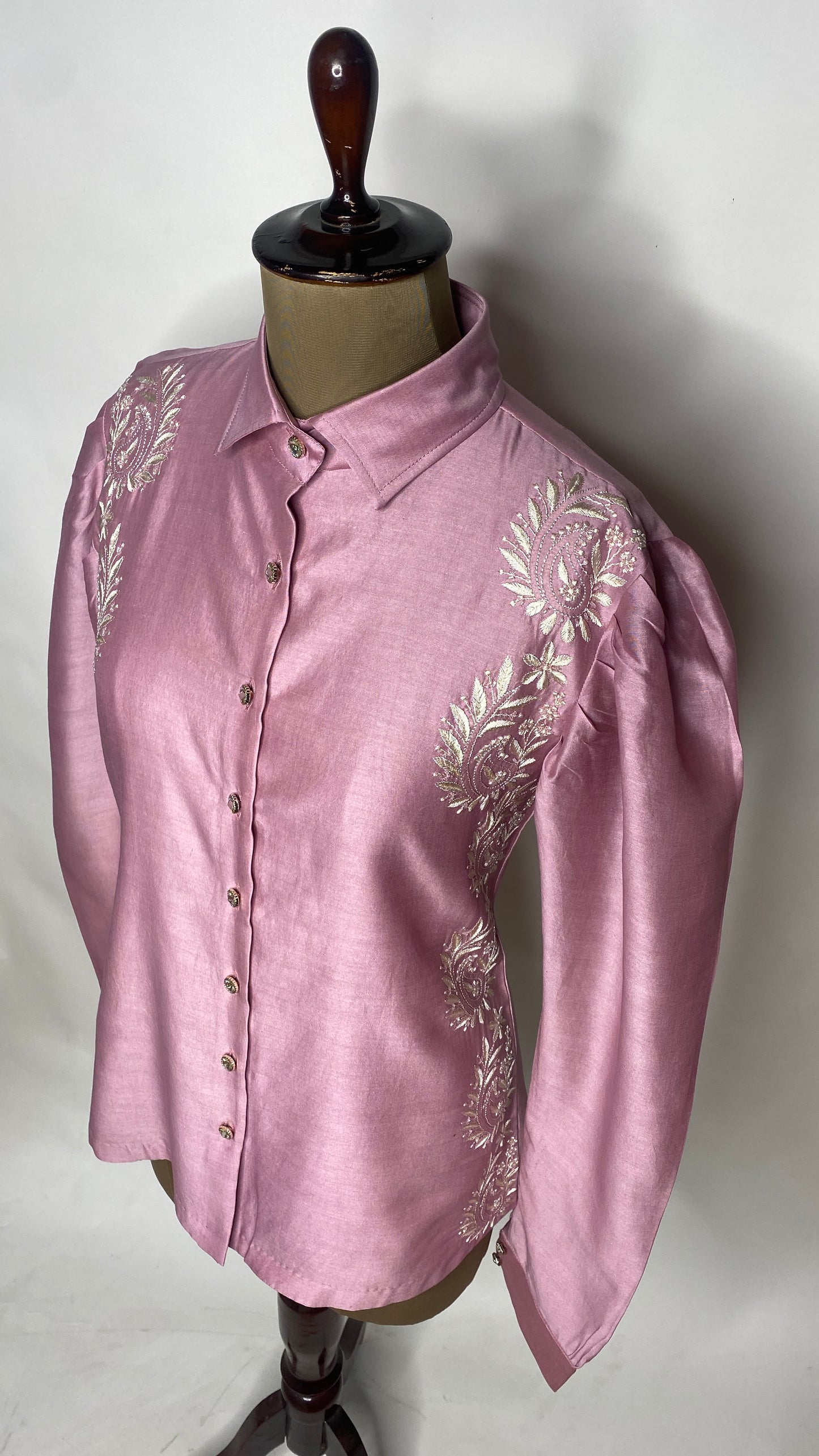 Mauve Leg O Mutton Sleeve Chikankari Shirt