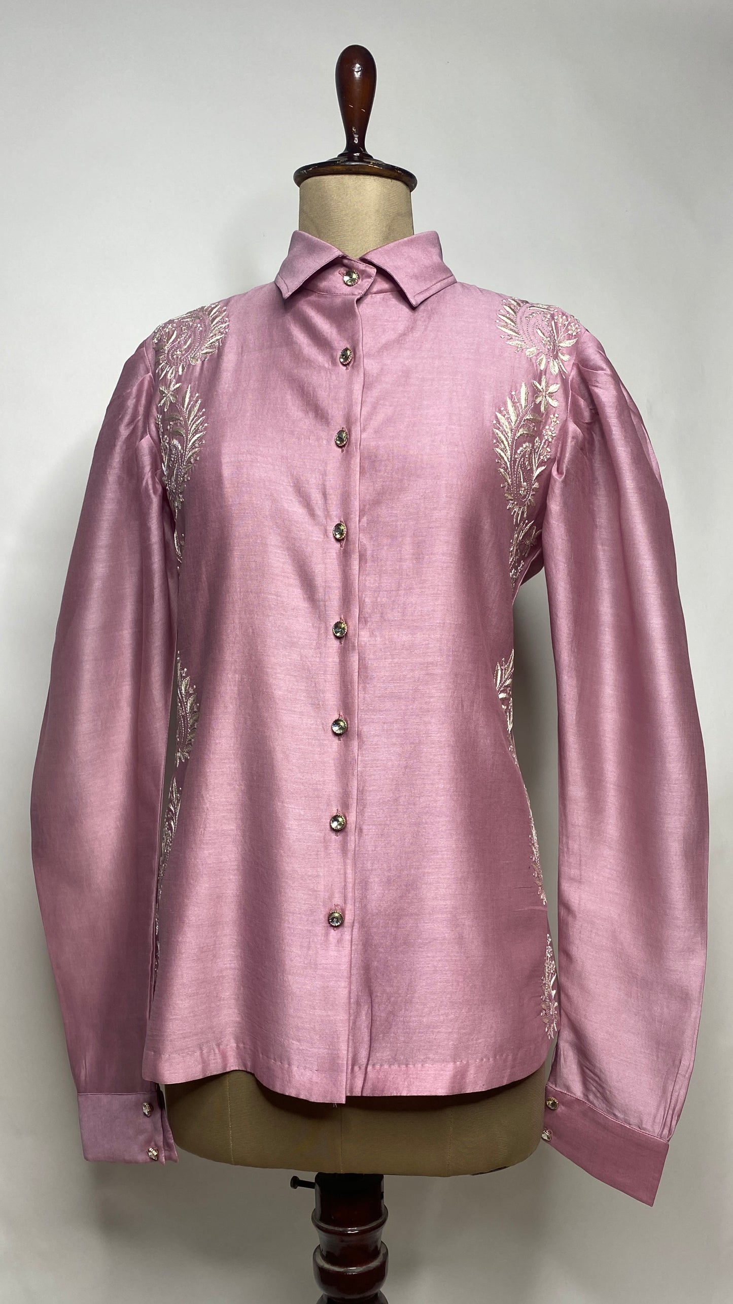Mauve Leg O Mutton Sleeve Chikankari Shirt