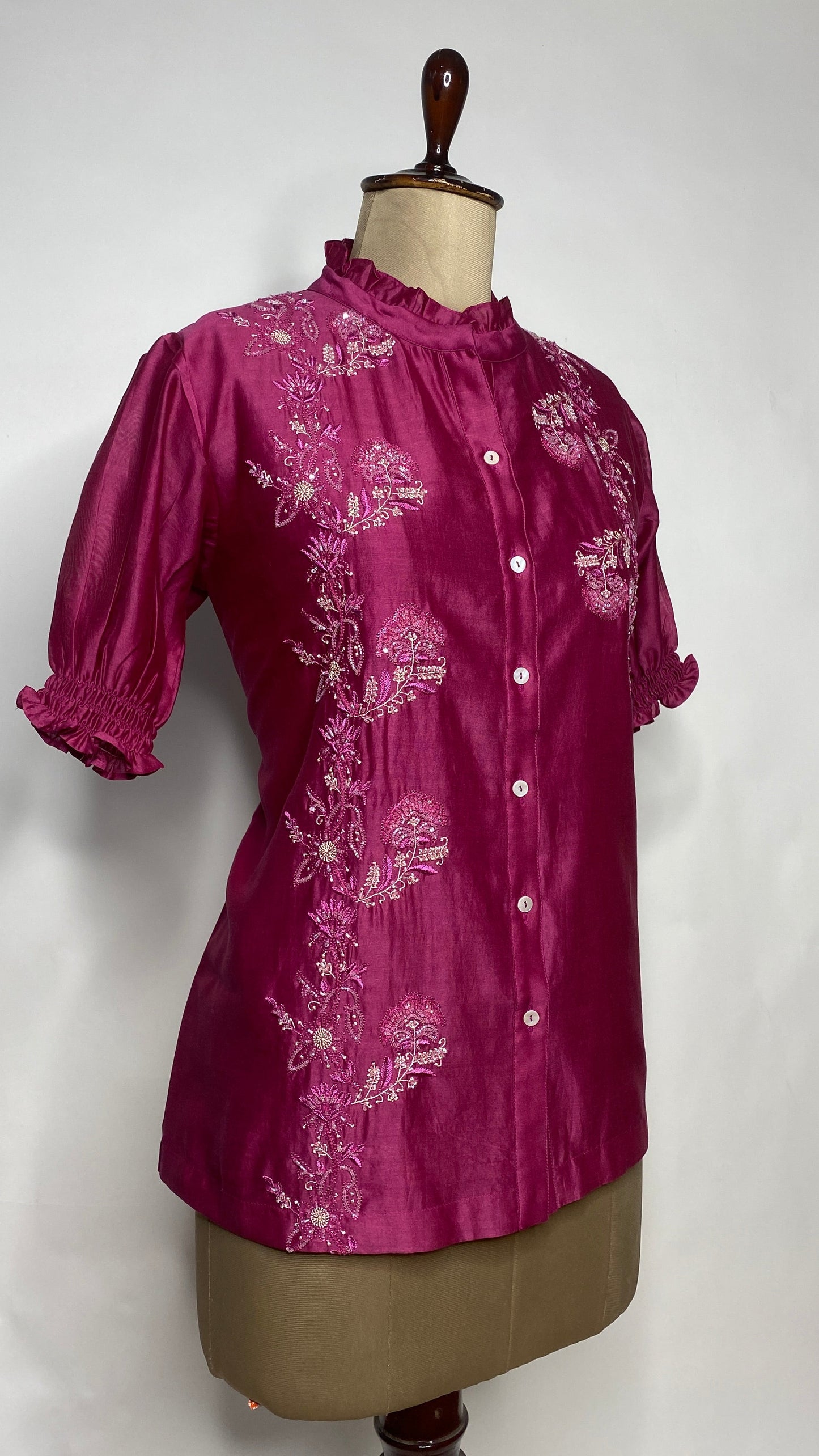 Viva Magenta Half Sleeve Chikankari Shirt