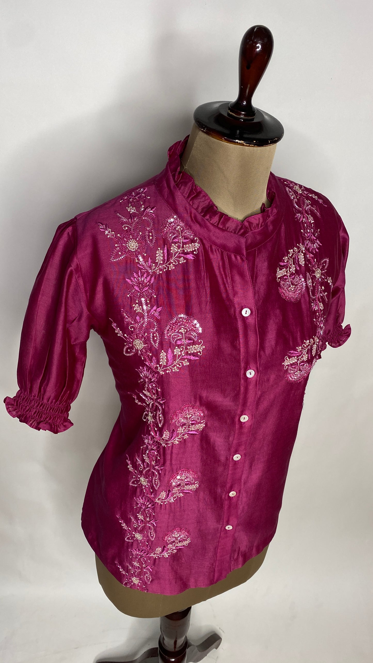 Viva Magenta Half Sleeve Chikankari Shirt