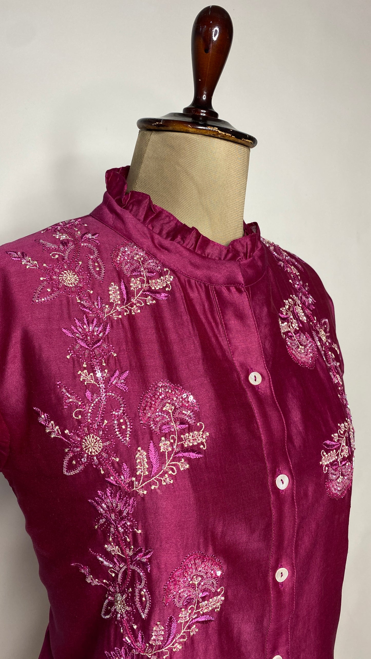 Viva Magenta Half Sleeve Chikankari Shirt
