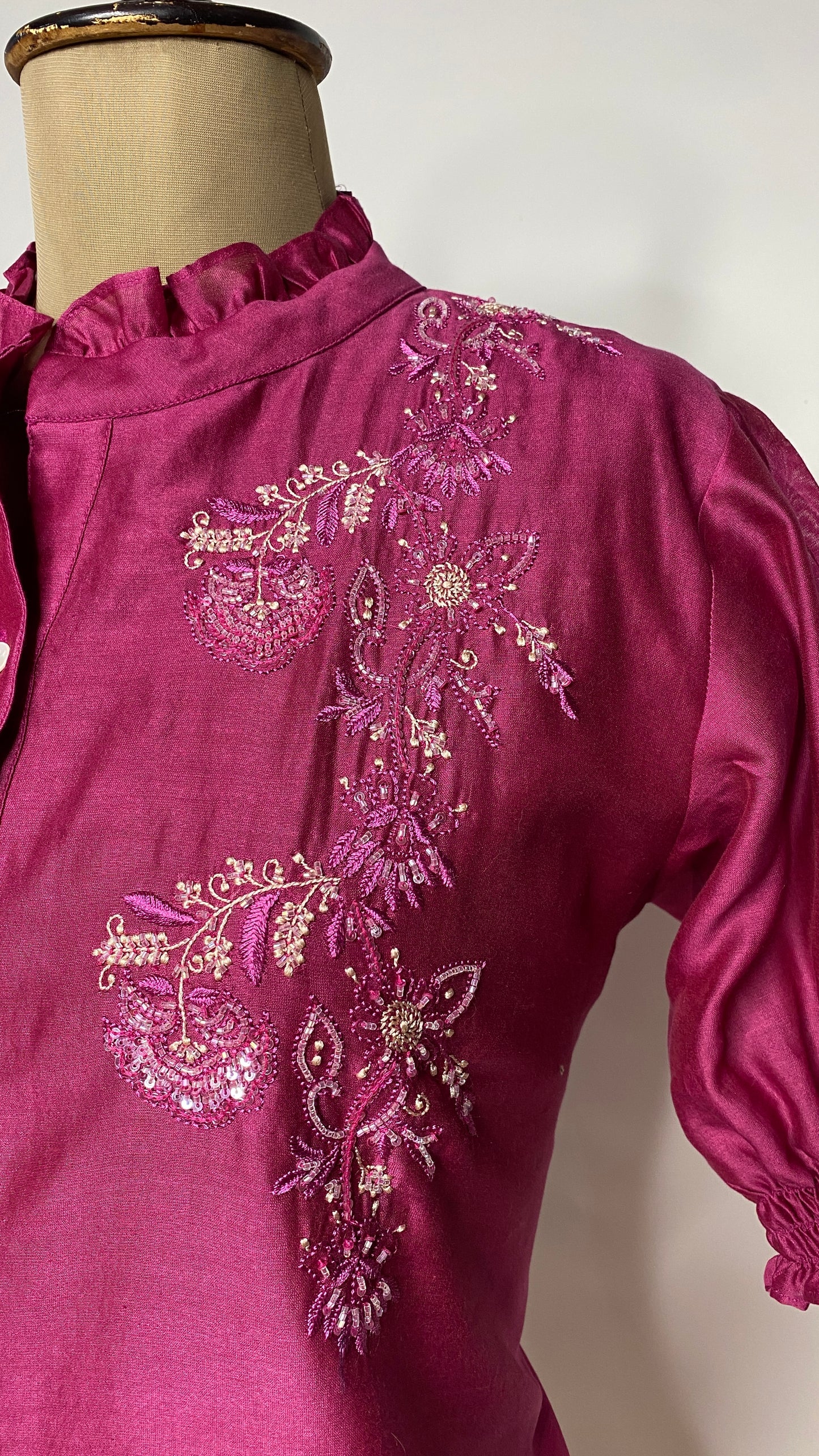 Viva Magenta Half Sleeve Chikankari Shirt