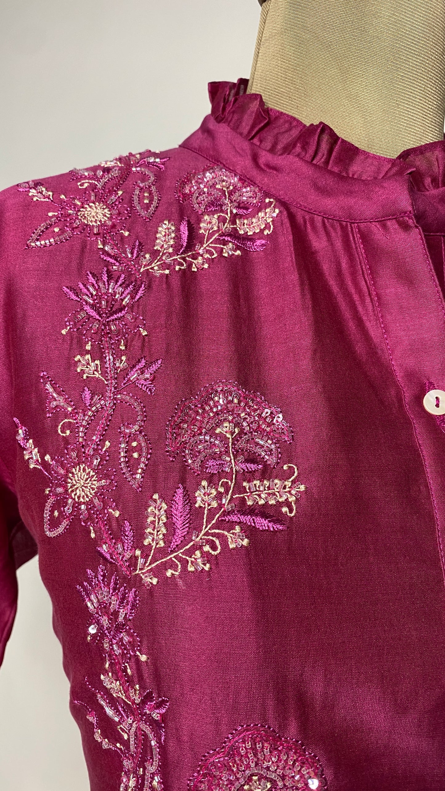 Viva Magenta Half Sleeve Chikankari Shirt