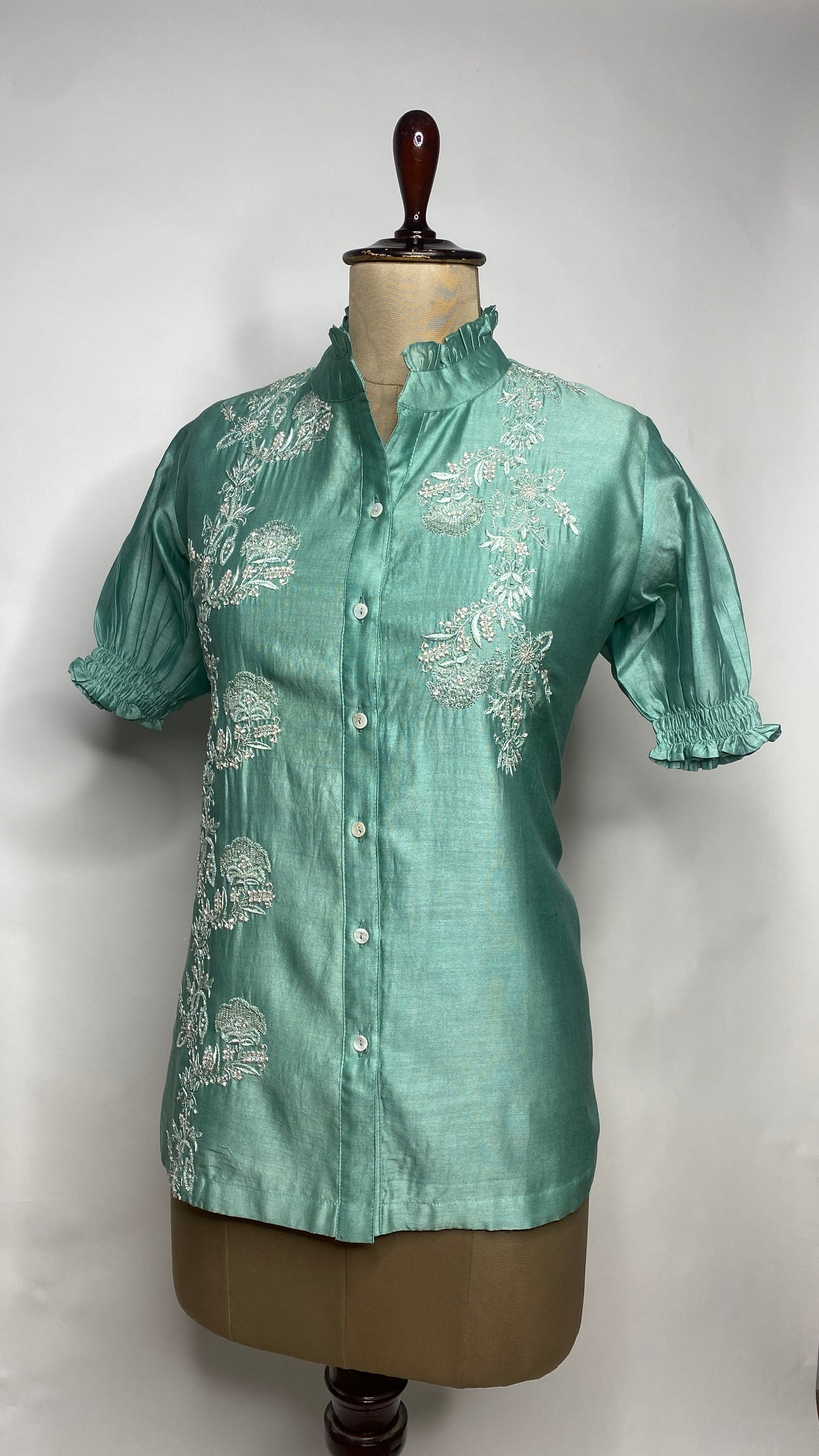 Sea Green Half Sleeve Chikankari Shirt