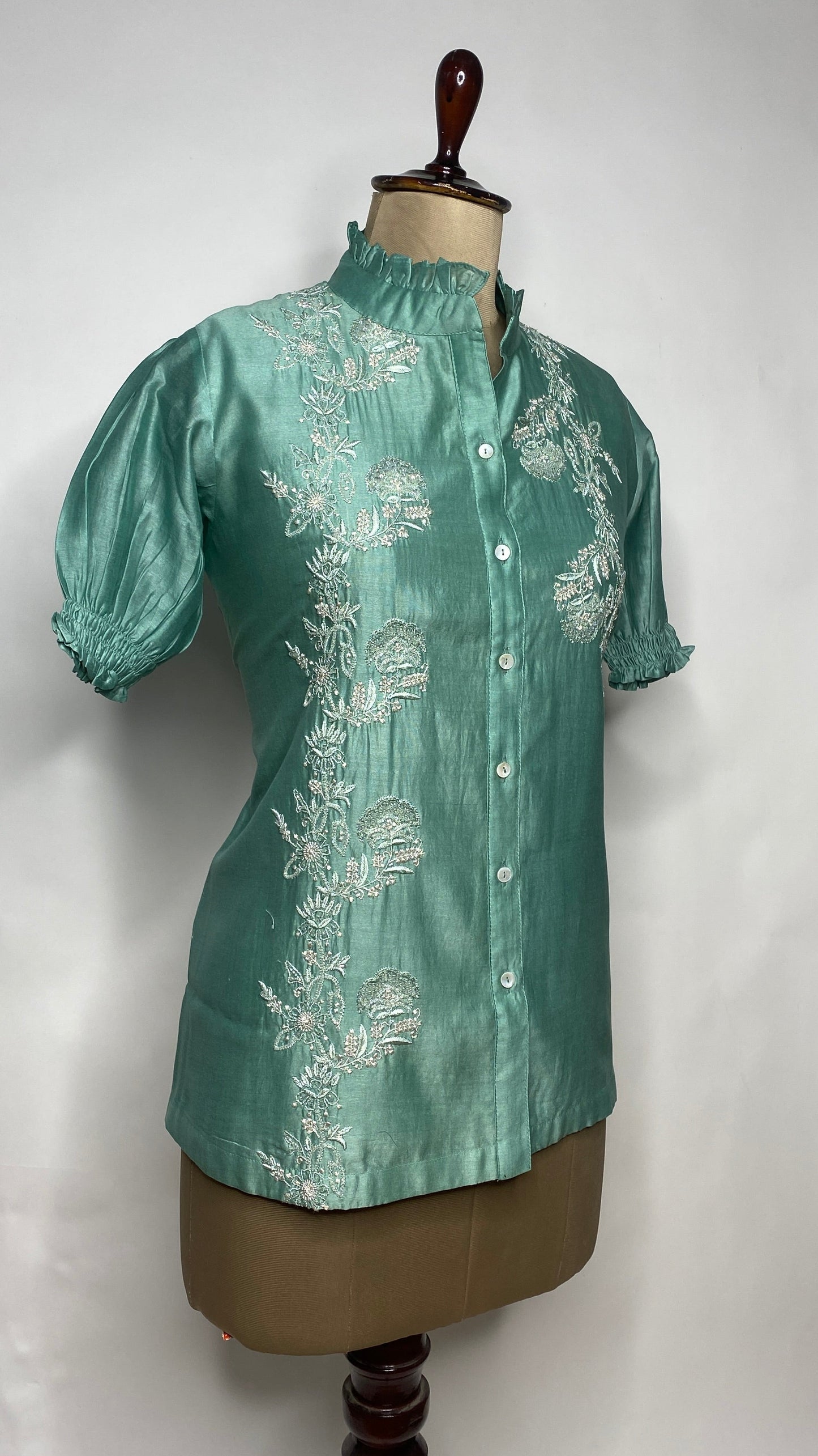 Sea Green Half Sleeve Chikankari Shirt