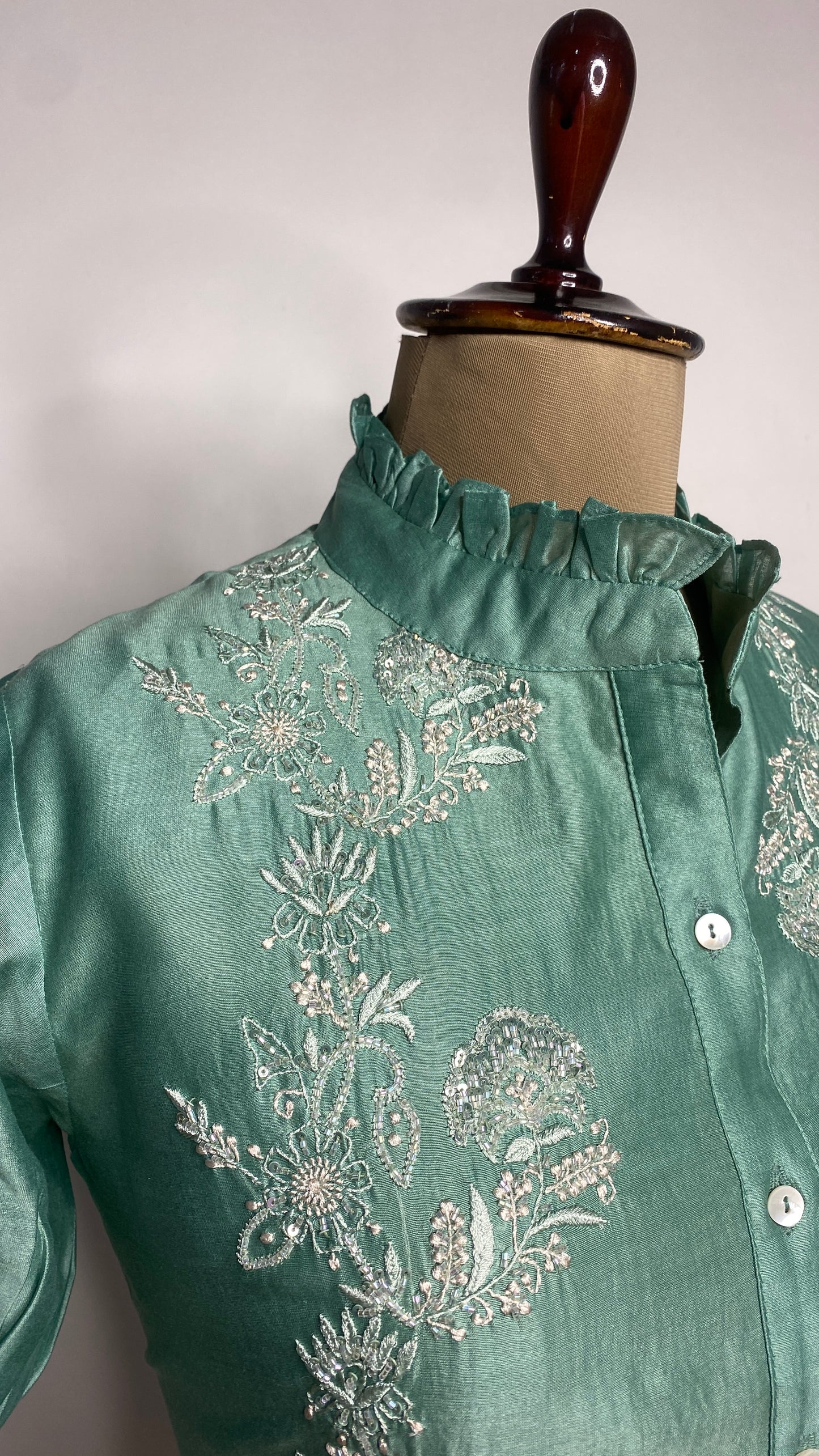 Sea Green Half Sleeve Chikankari Shirt