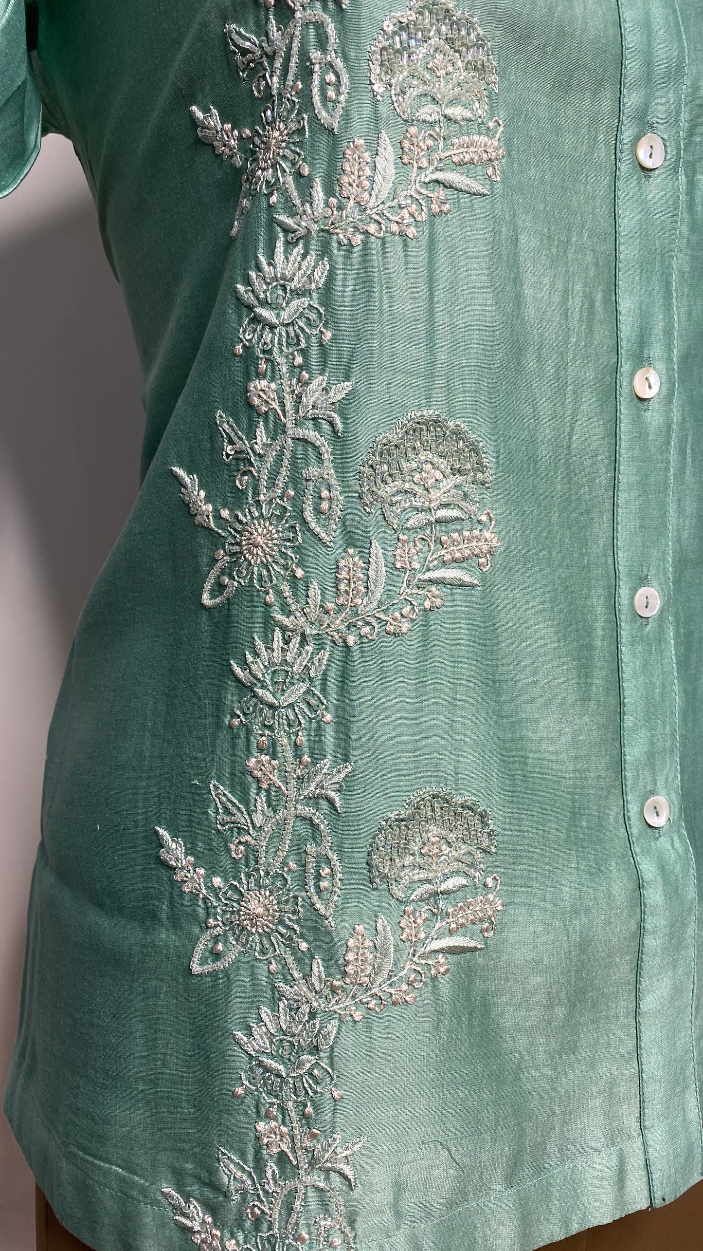 Sea Green Half Sleeve Chikankari Shirt
