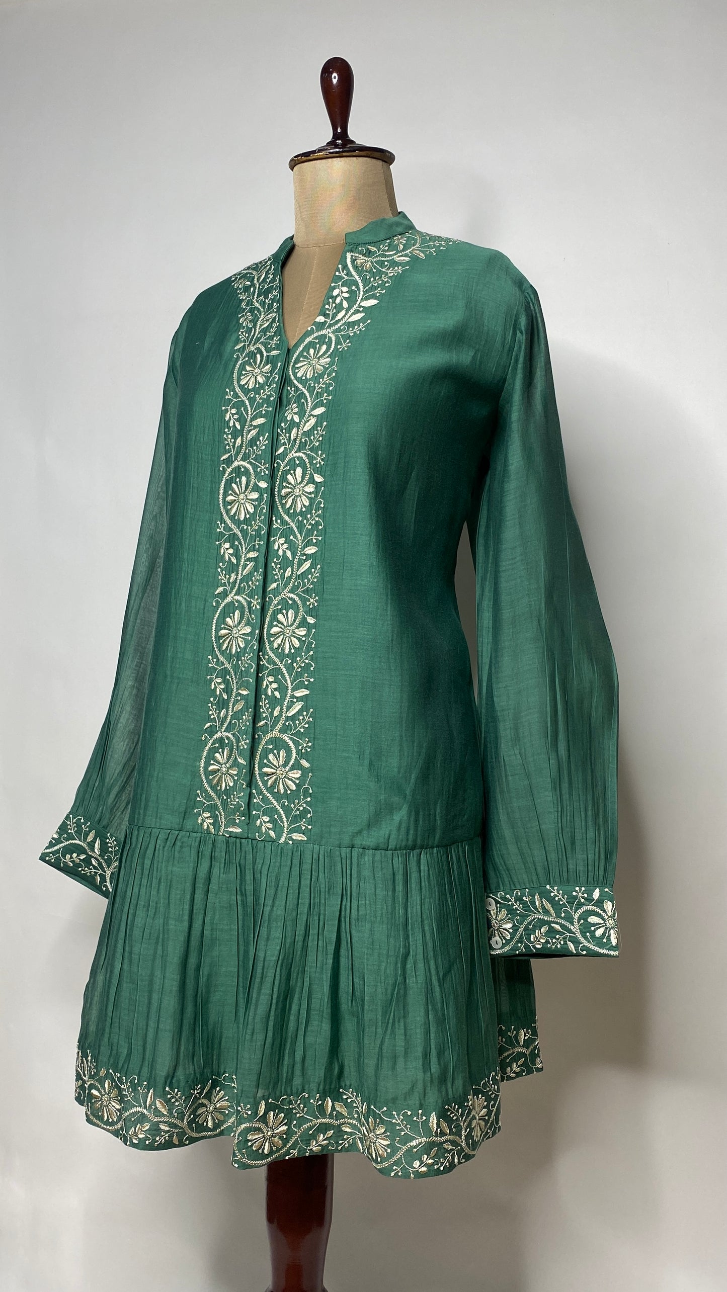 Bottle Green A-Line Chikankari Skater Dress