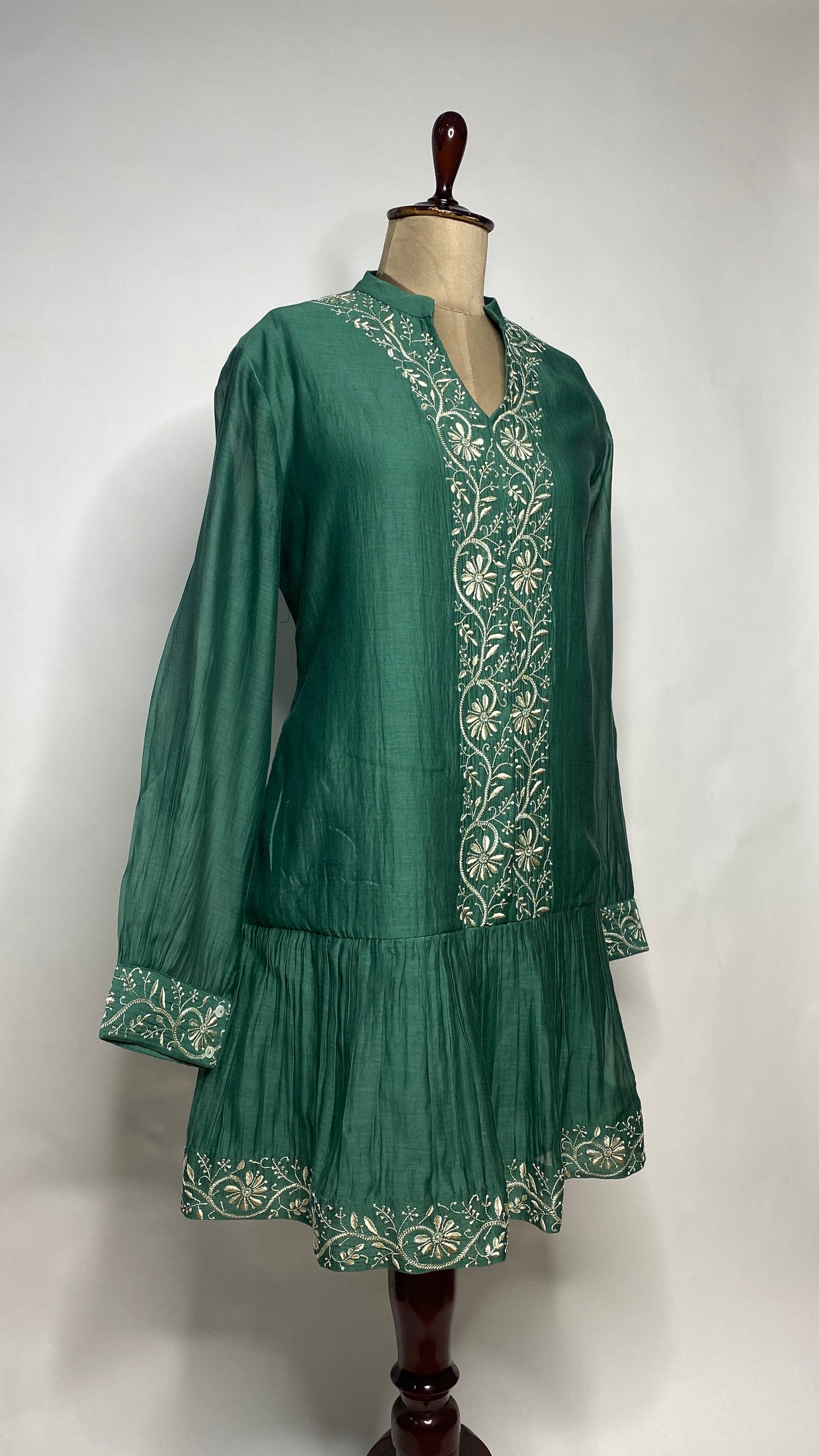 Bottle Green A-Line Chikankari Skater Dress