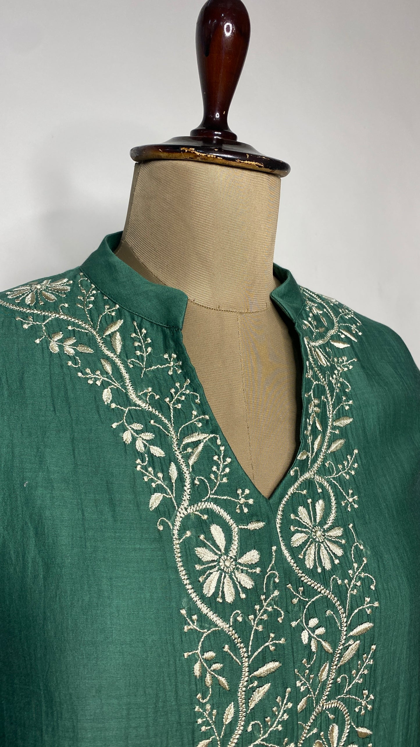 Bottle Green A-Line Chikankari Skater Dress