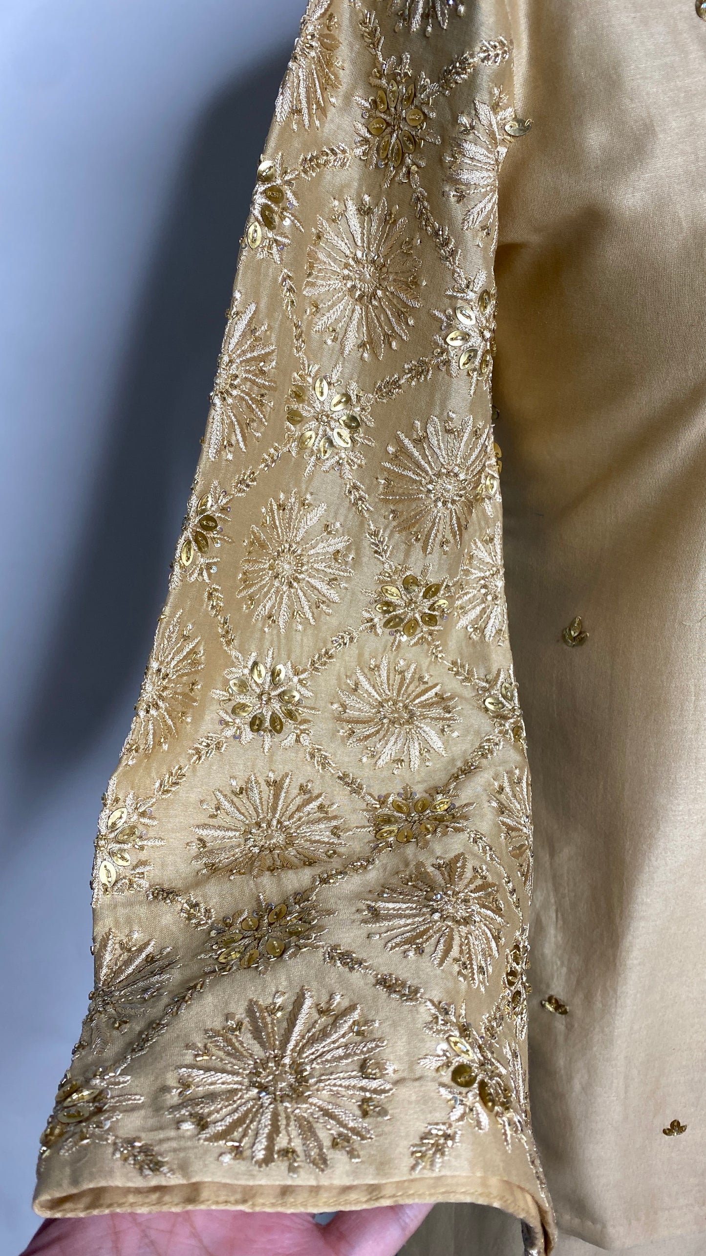 Golden Chanderi Chikankari V-neck Co-ord Set