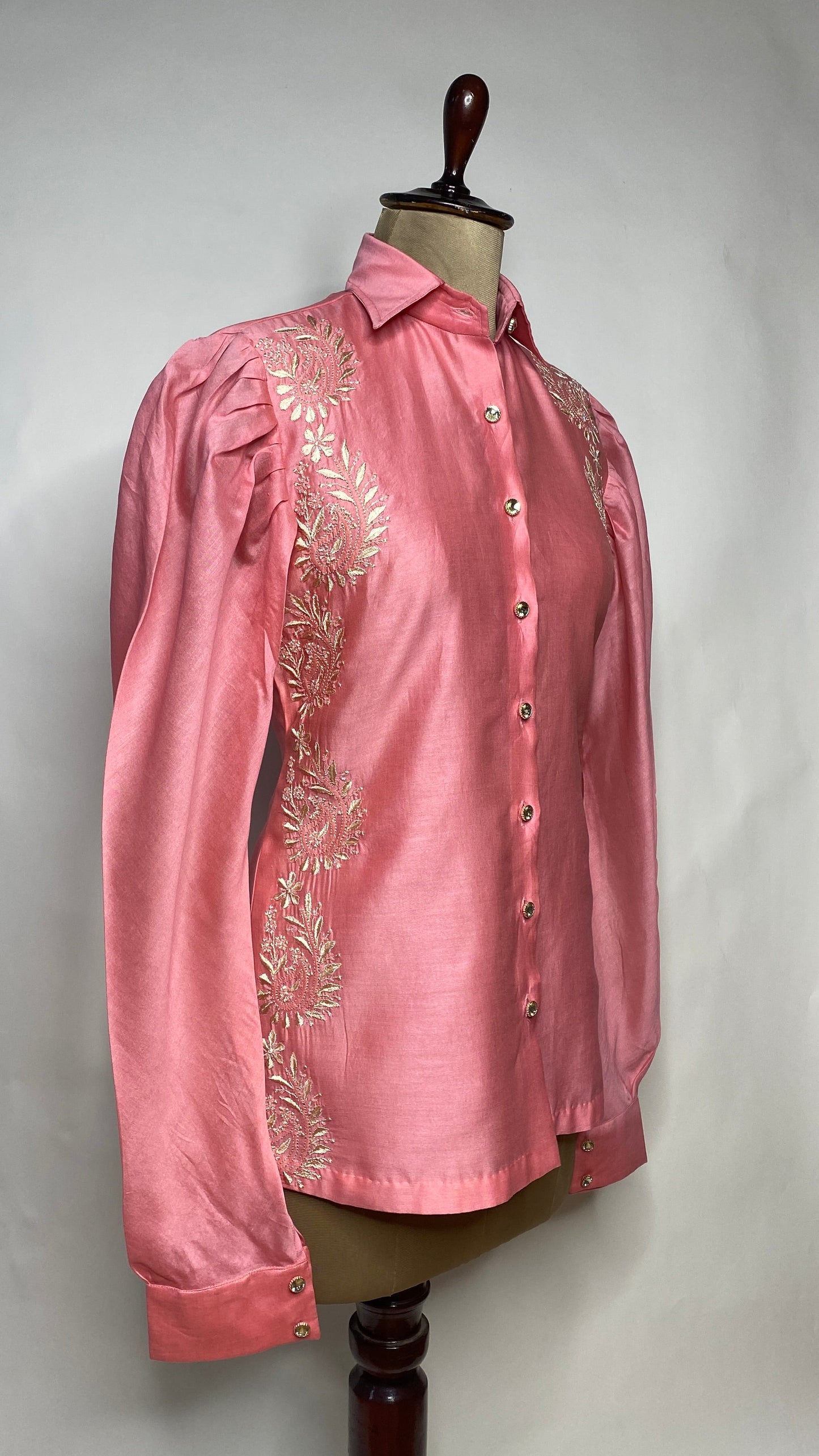 Candy Pink Leg O Mutton Sleeve Chikankari Shirt