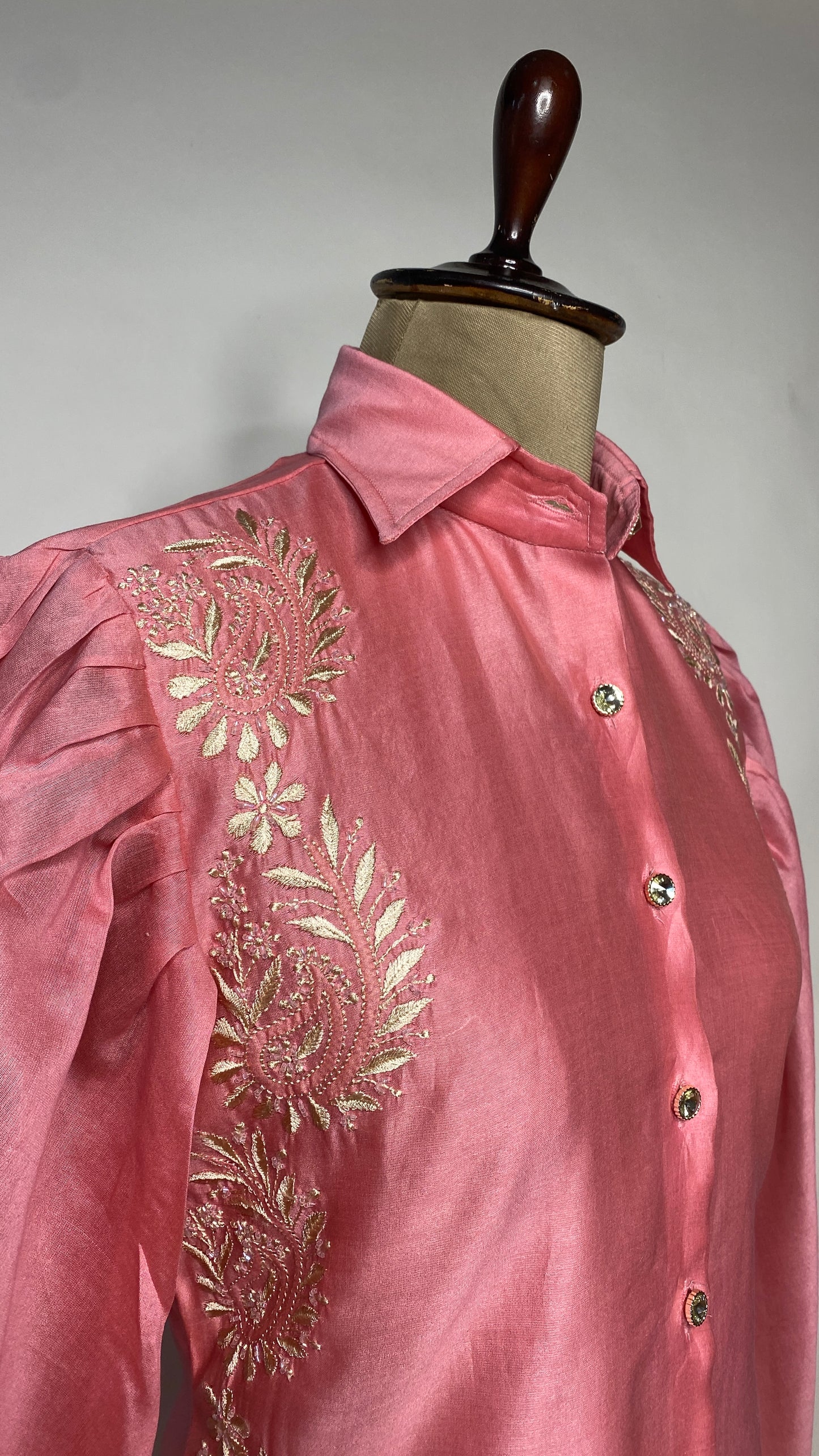 Candy Pink Leg O Mutton Sleeve Chikankari Shirt
