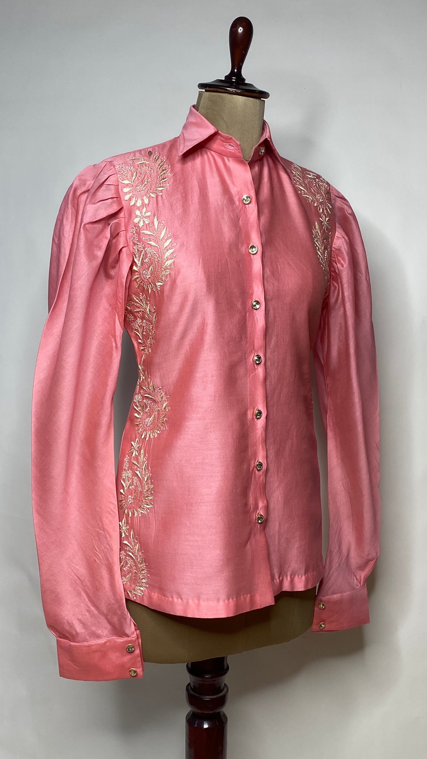 Candy Pink Leg O Mutton Sleeve Chikankari Shirt