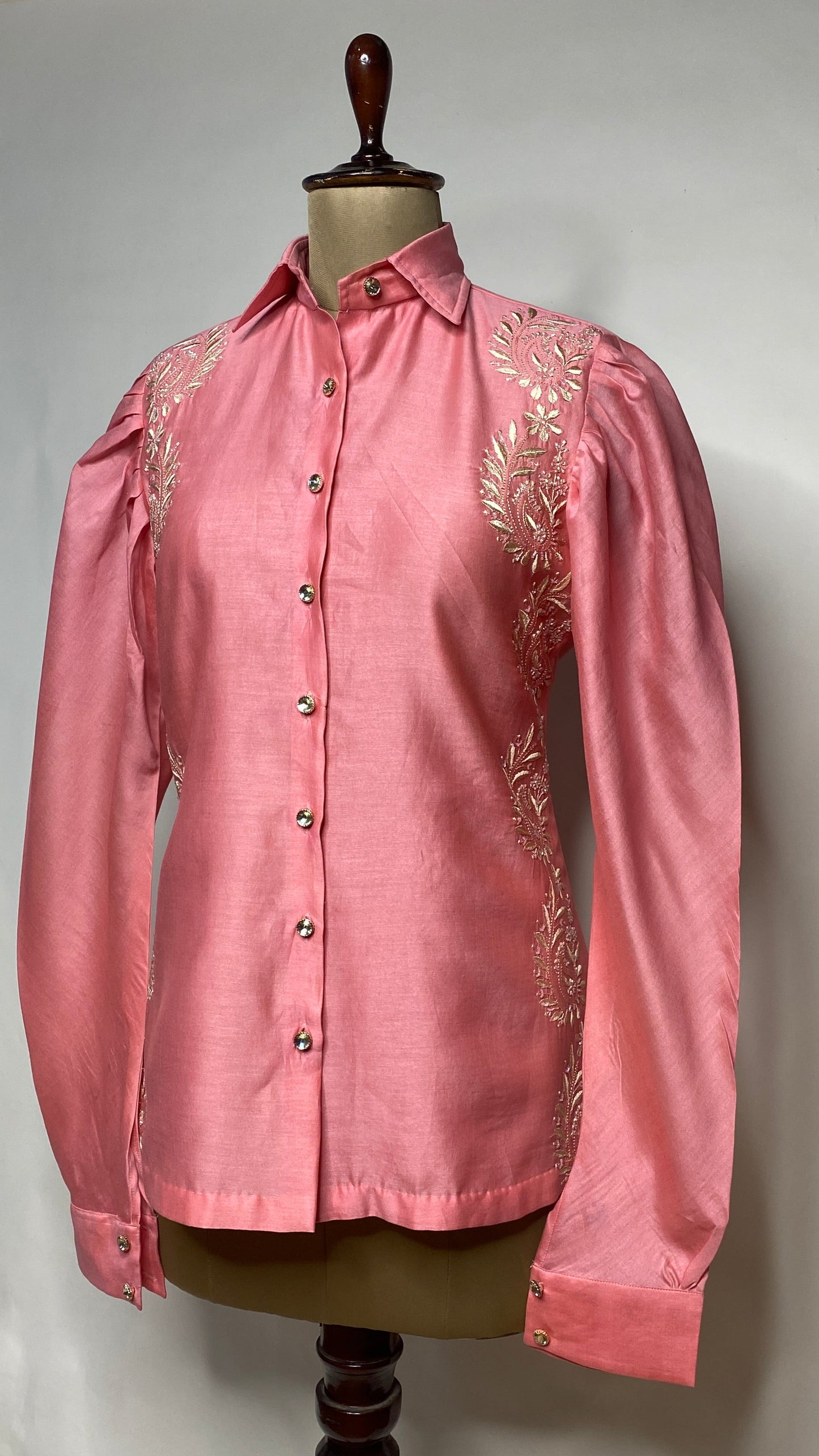 Candy Pink Leg O Mutton Sleeve Chikankari Shirt