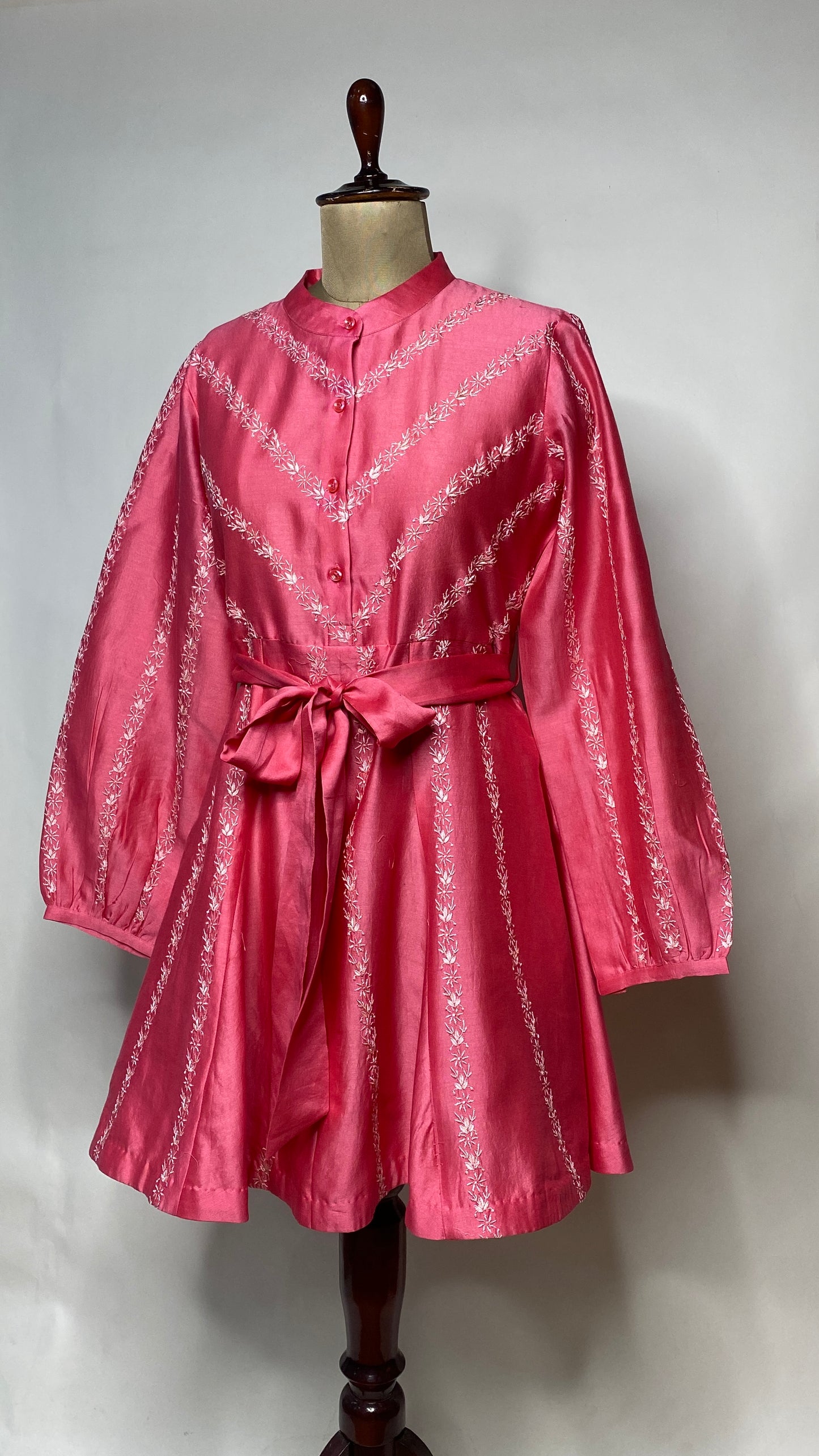 Fuchsia Pink Chikankari Short Dress