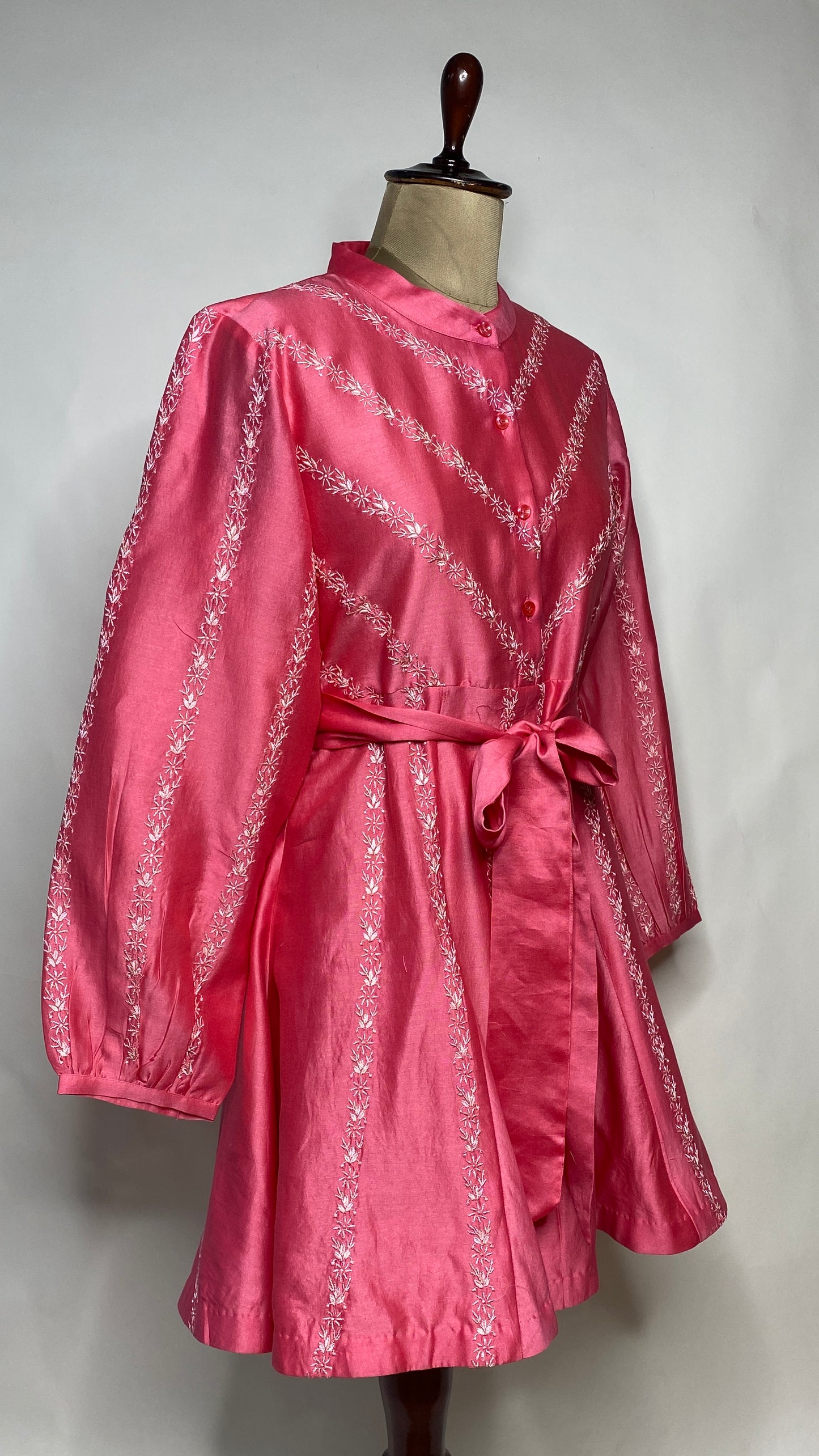 Fuchsia Pink Chikankari Short Dress
