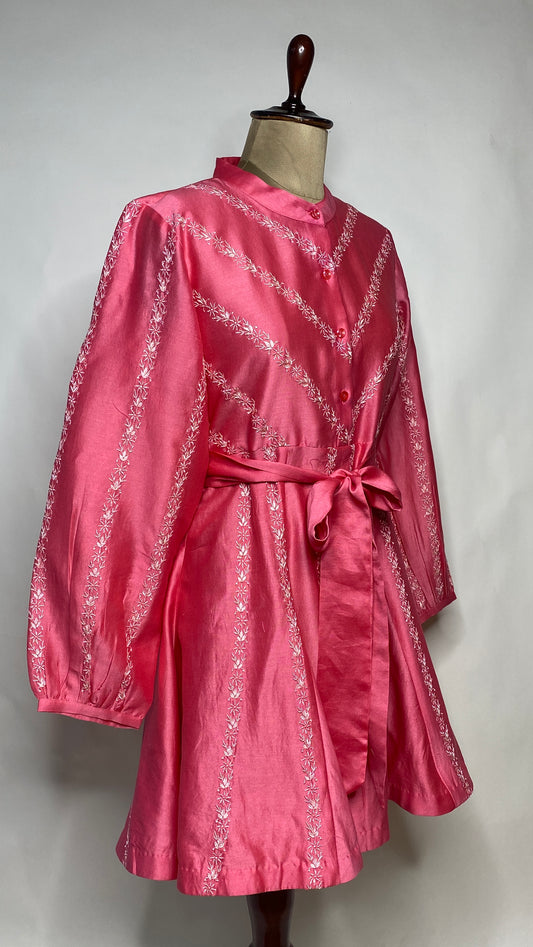 Fuchsia Pink Chikankari Short Dress