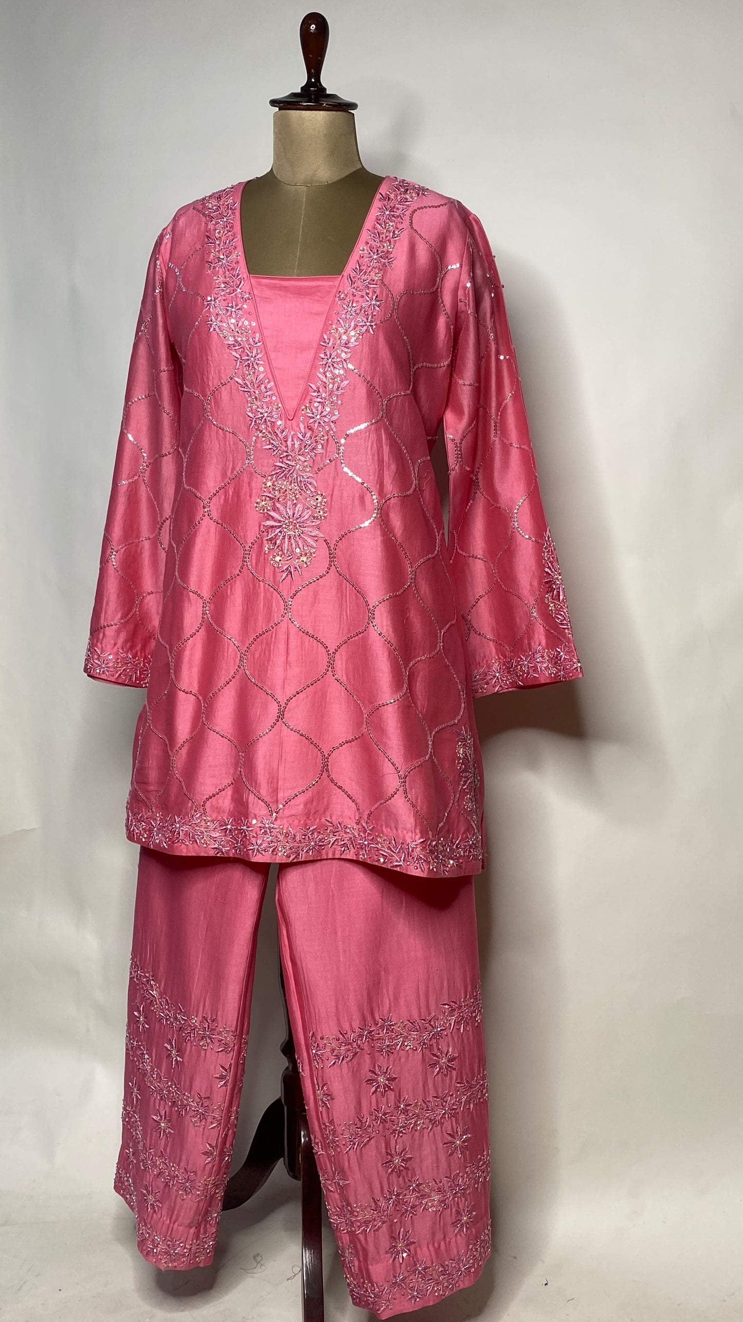 Fuchsia Pink Chikankari Short Kurta Set
