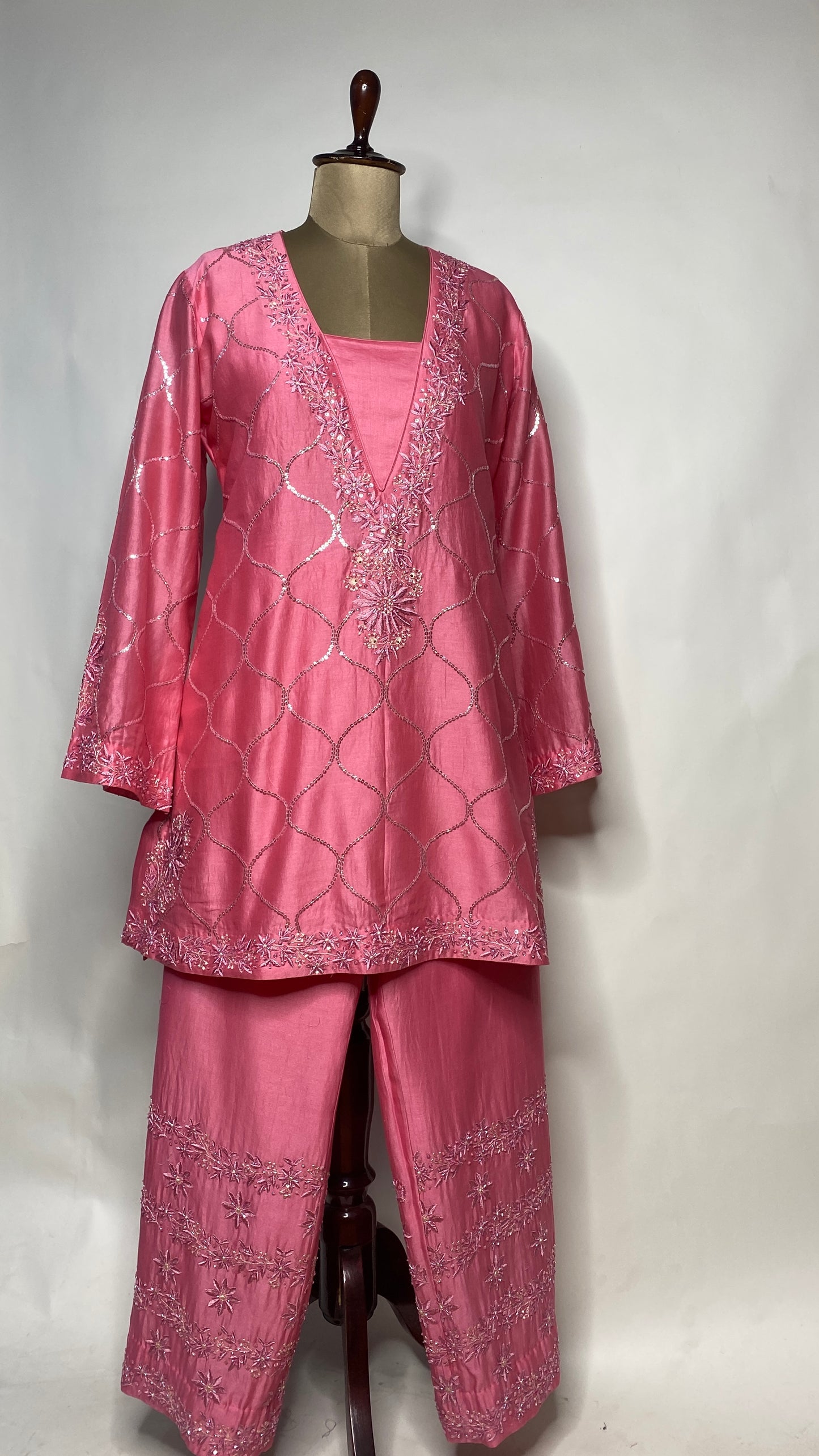 Fuchsia Pink Chikankari Short Kurta Set