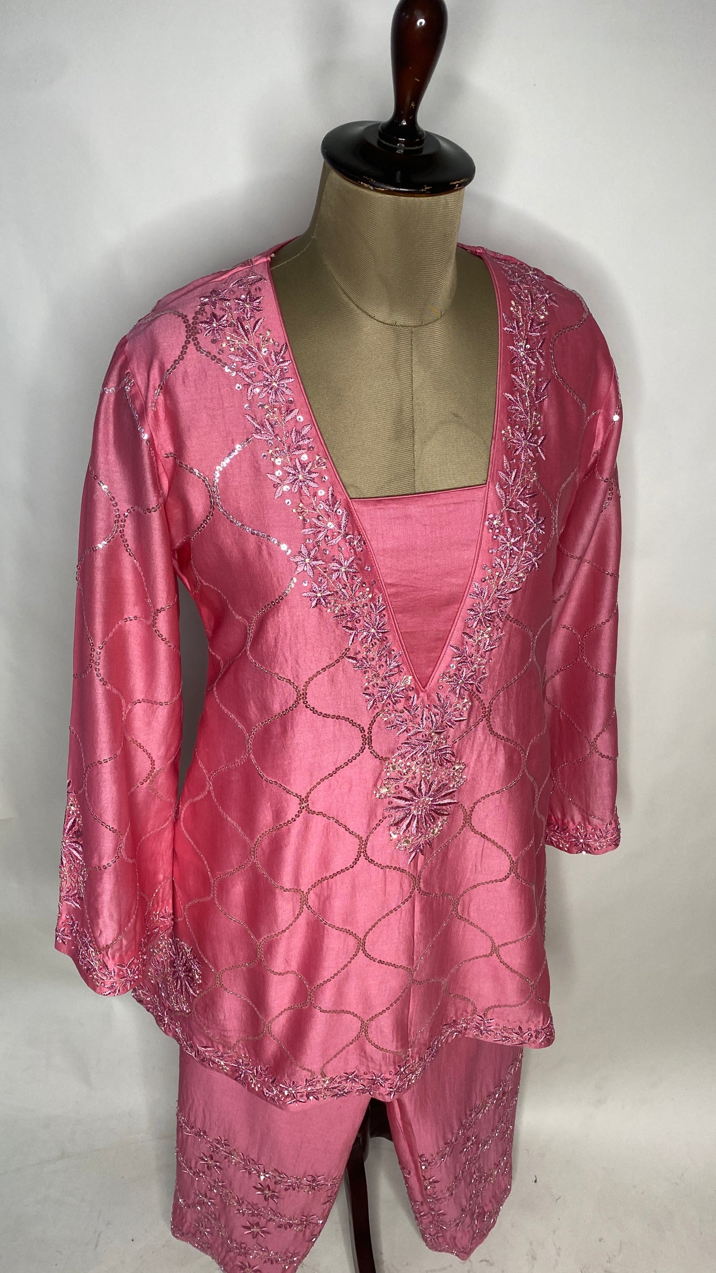 Fuchsia Pink Chikankari Short Kurta Set