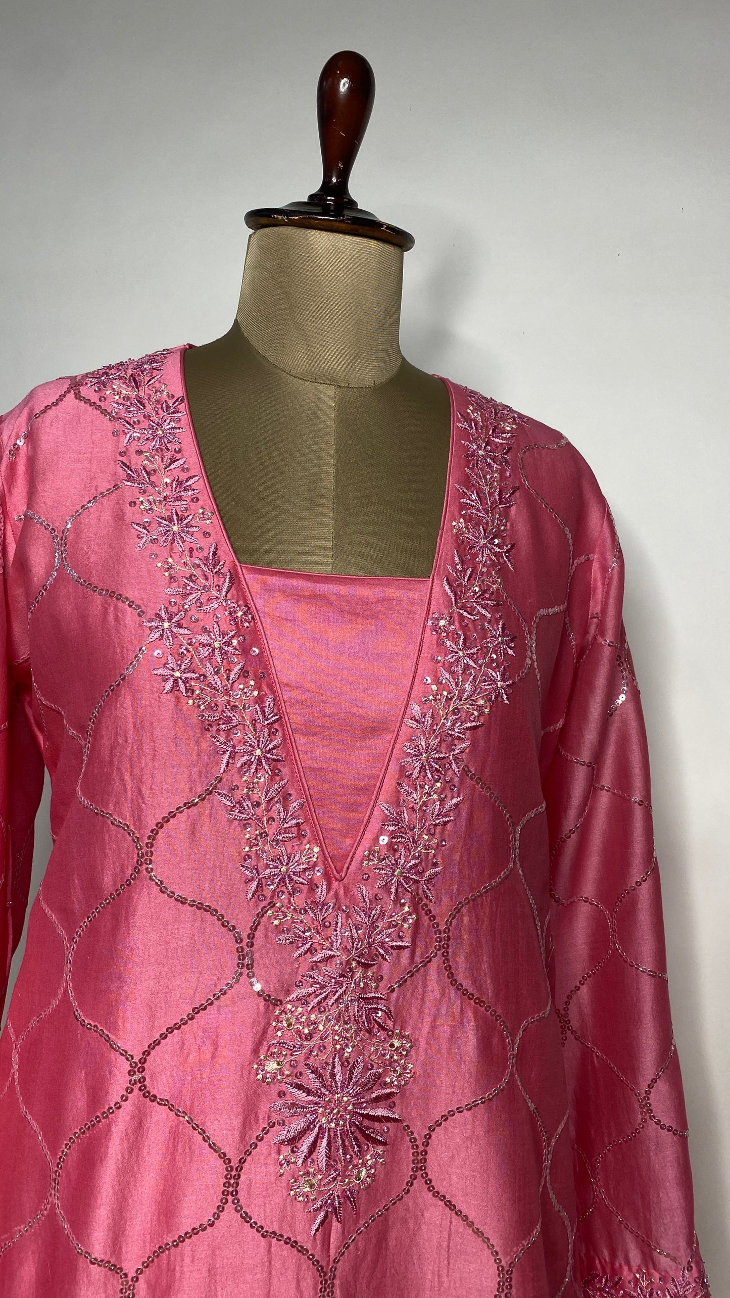 Fuchsia Pink Chikankari Short Kurta Set
