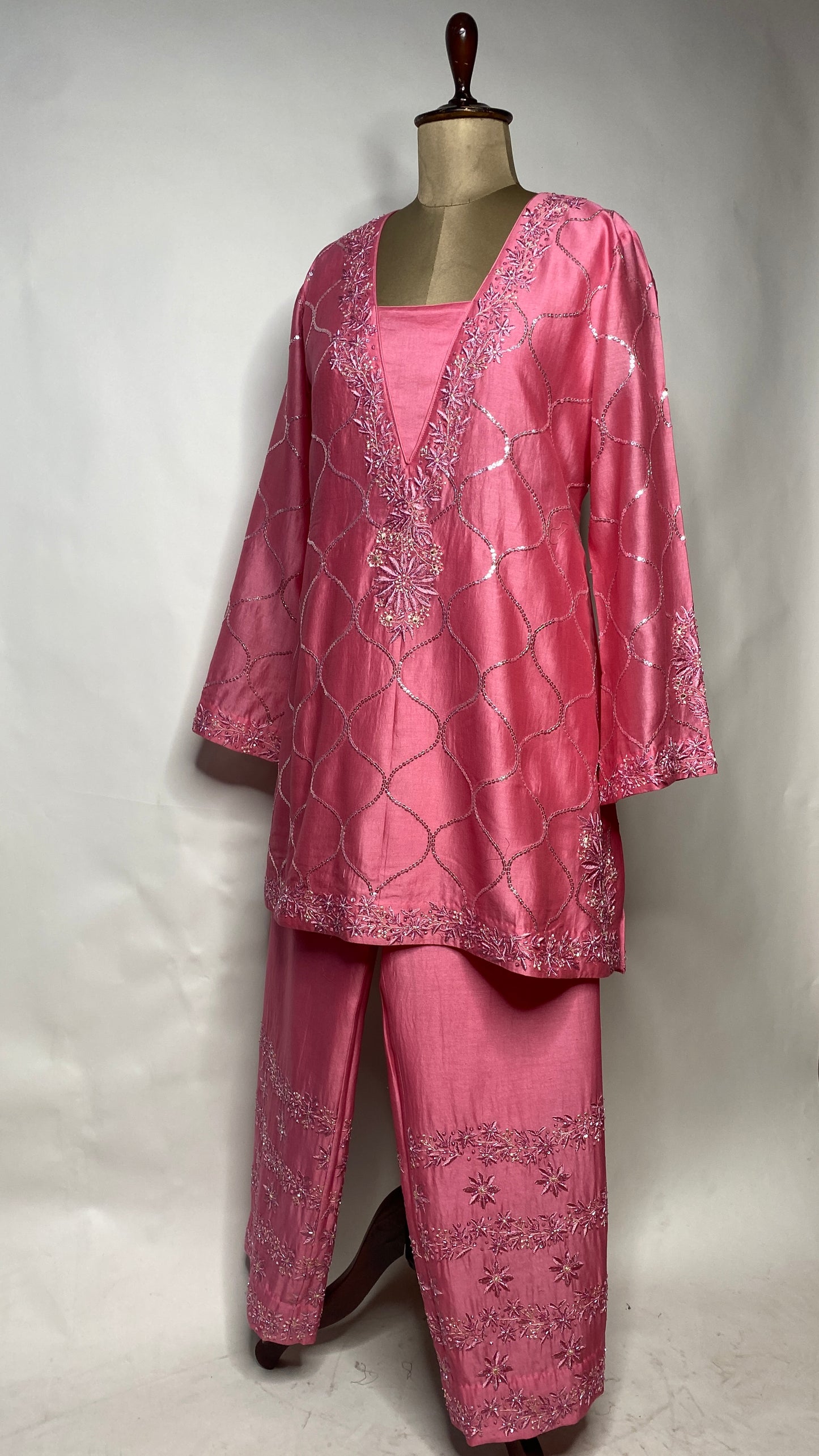 Fuchsia Pink Chikankari Short Kurta Set
